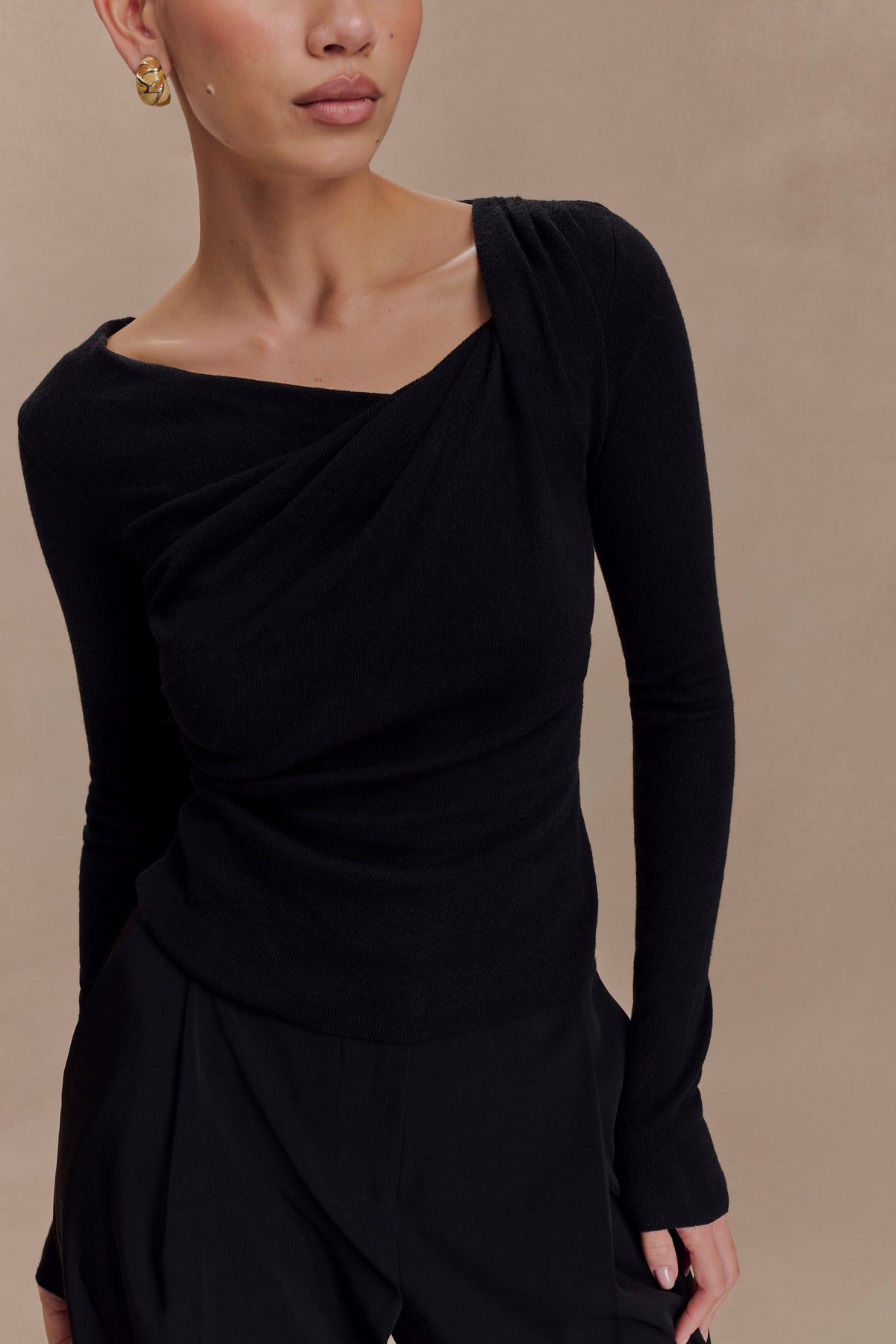 Culver Draped Twist Knit Top - Black #3