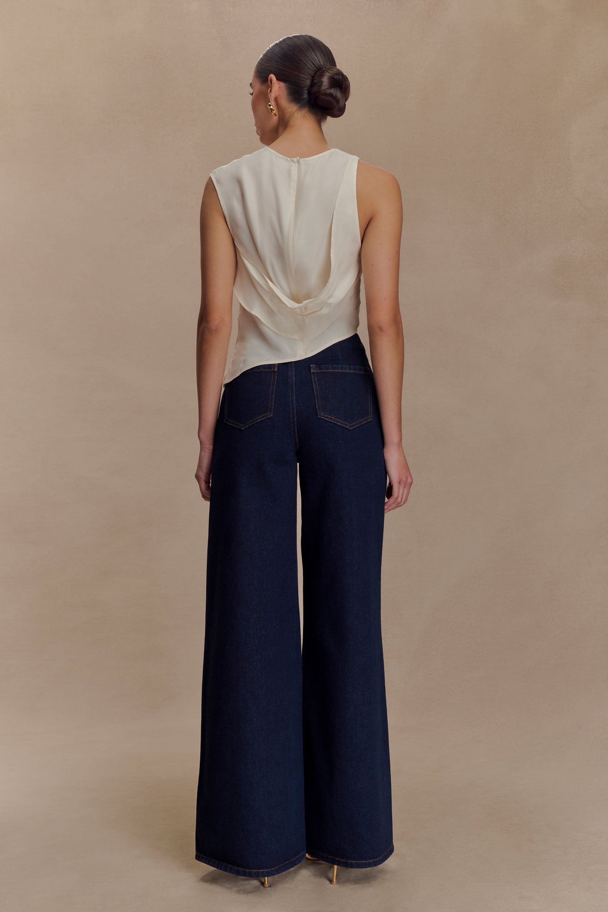 Miranda Faux Suede Belted Denim Wide Leg Jeans - Indigo Blue #5