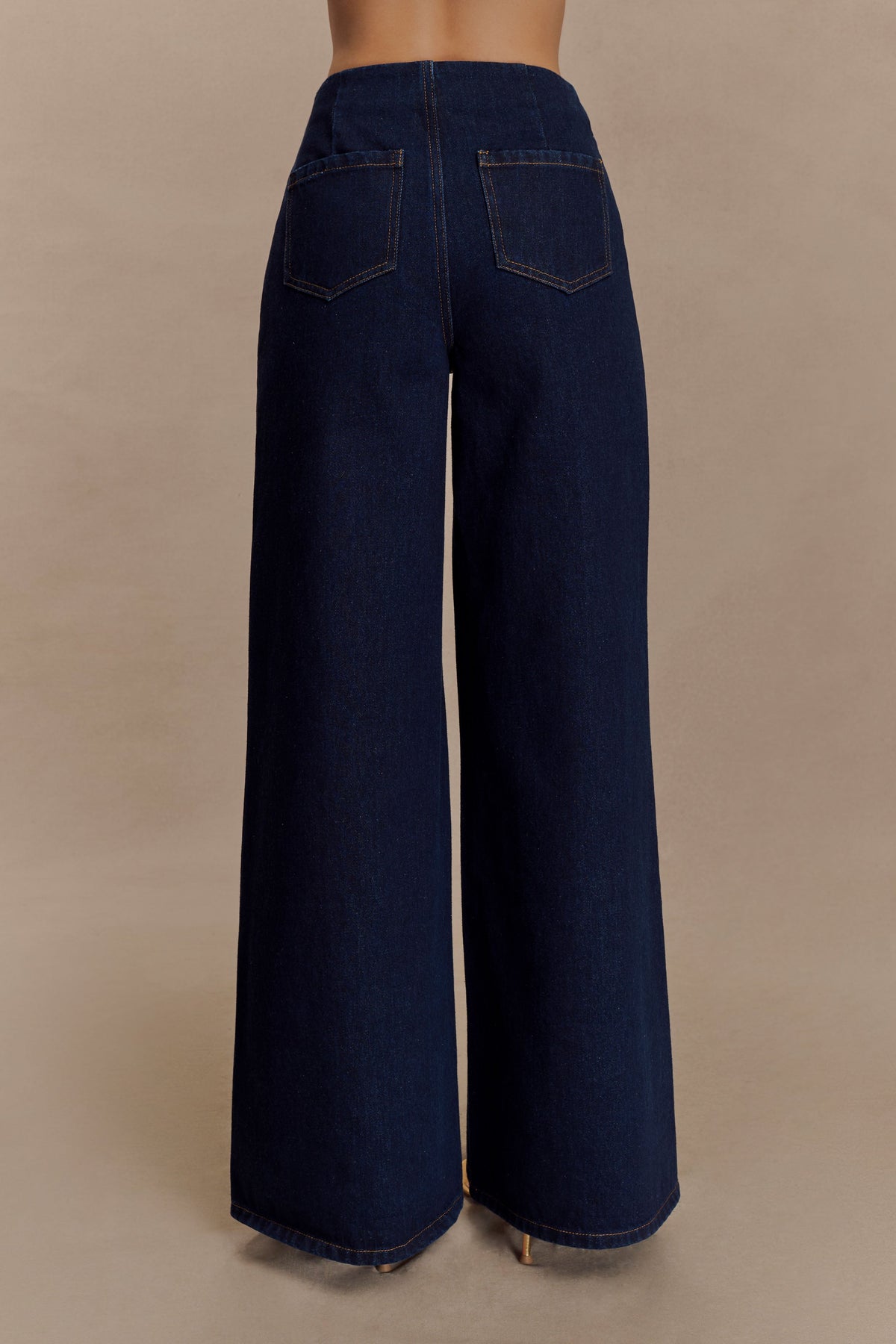 Miranda Faux Suede Belted Denim Wide Leg Jeans - Indigo Blue #2