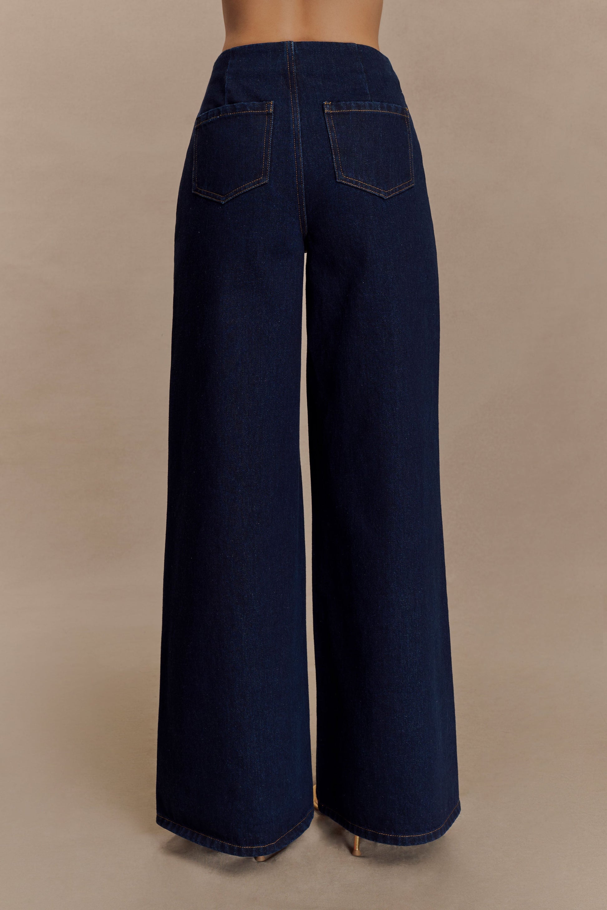 Miranda Faux Suede Belted Denim Wide Leg Jeans - Indigo Blue #2