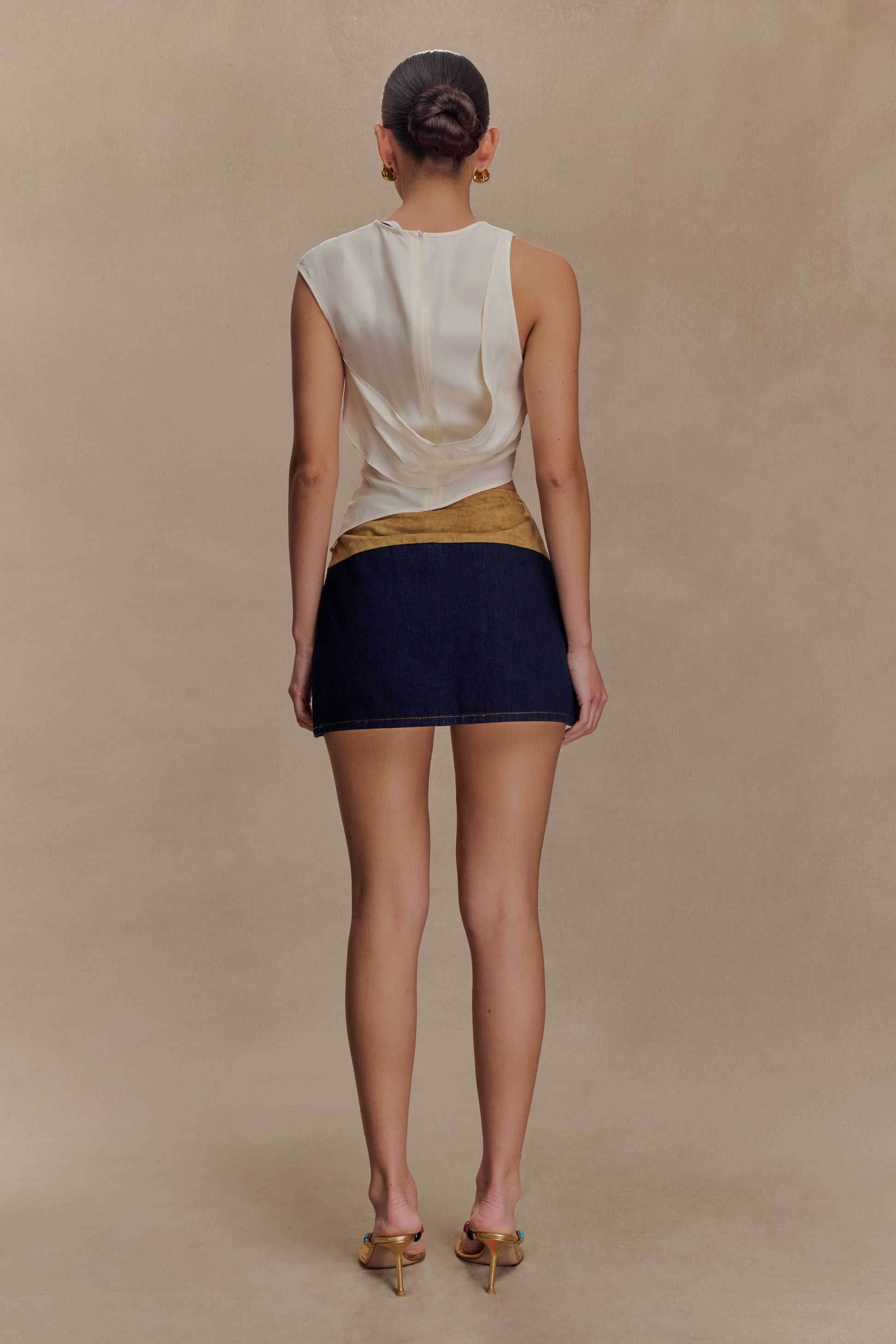 Miranda Faux Suede Belted Denim Mini Skirt - Indigo Blue #2