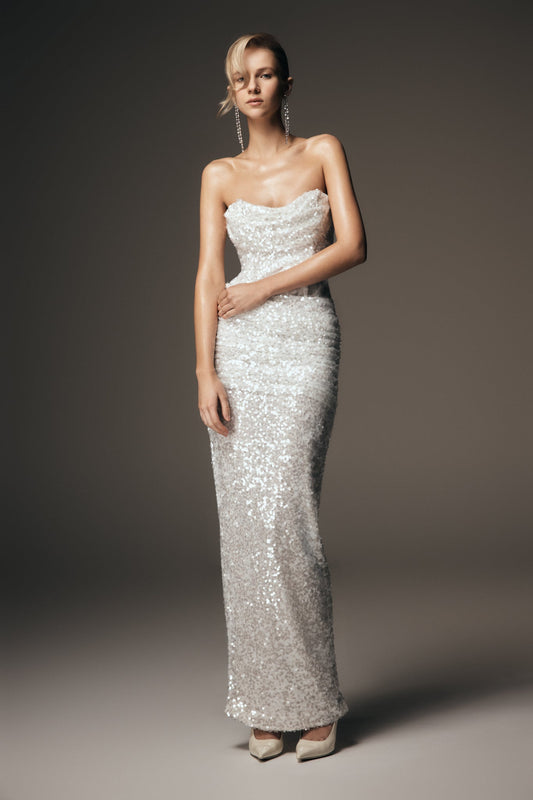 sequin maxi dress uk Sequin High Neck Feather Cuff Maxi Dress - Black