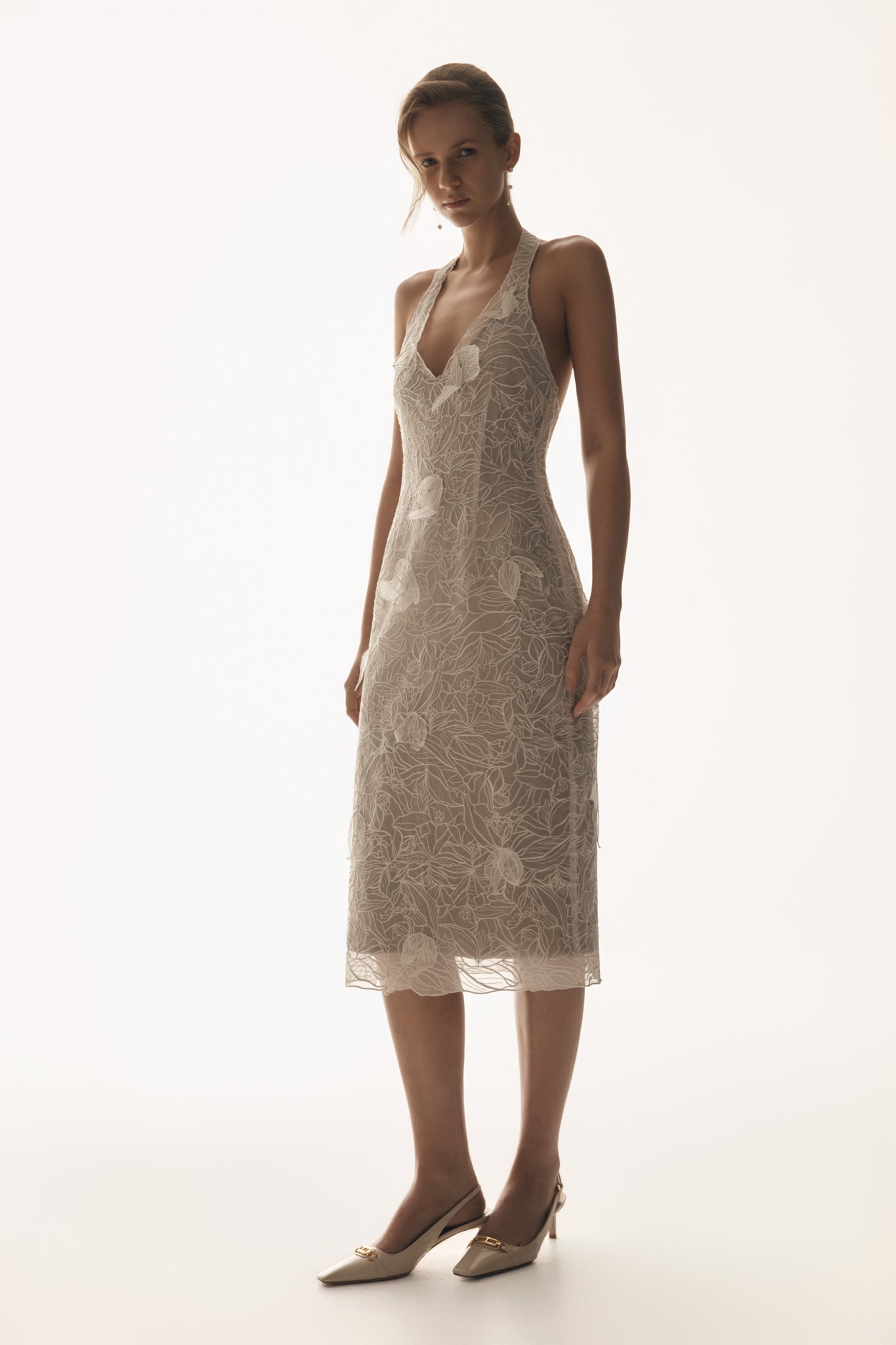 Lenore Silk Lace Halter Midi Dress - Ivory #2