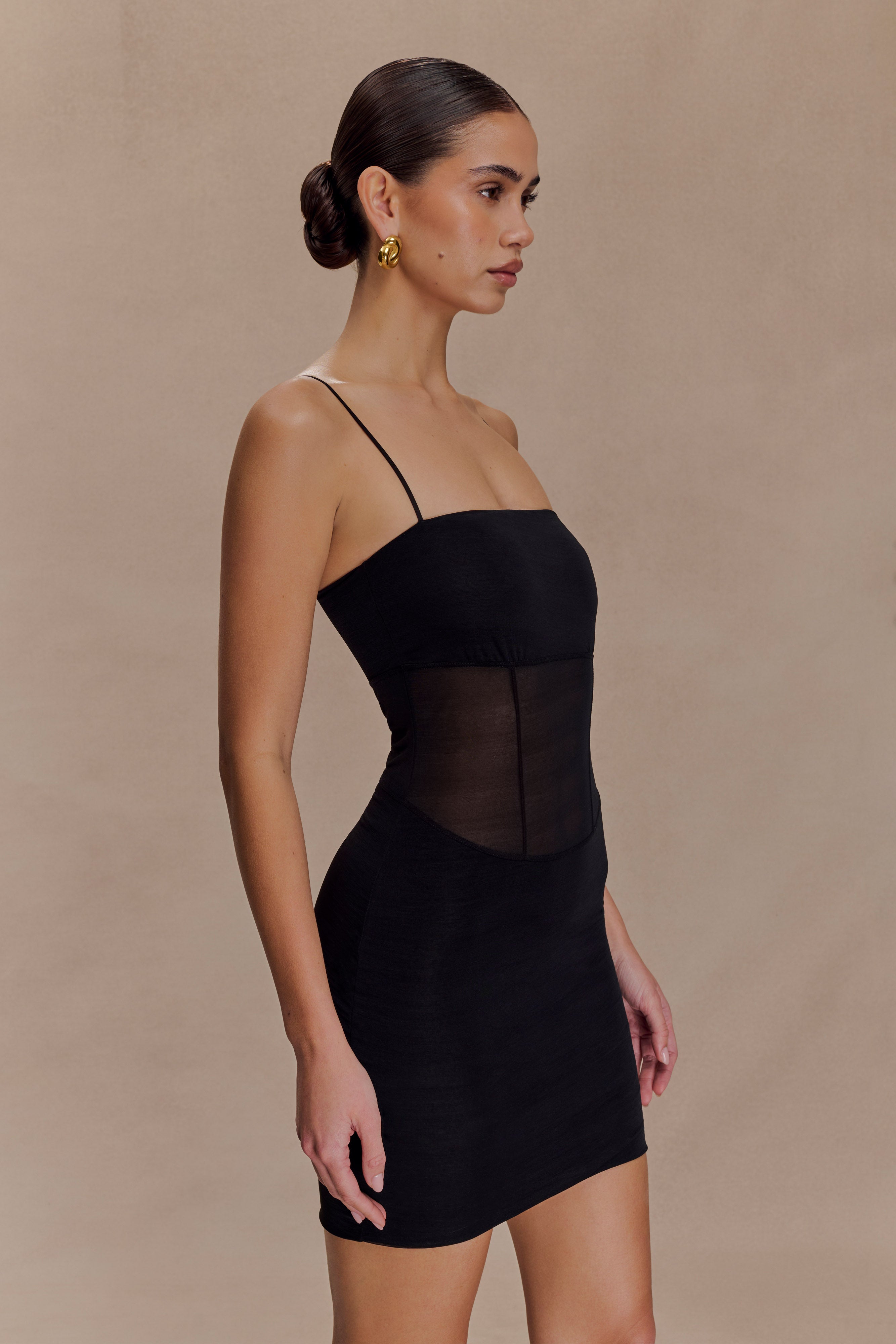 Maryk Mesh Mini Dress - Black | MESHKI UK