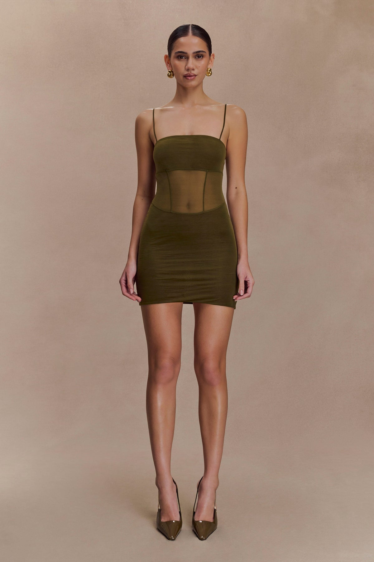 Maryk Mesh Mini Dress - Khaki #2