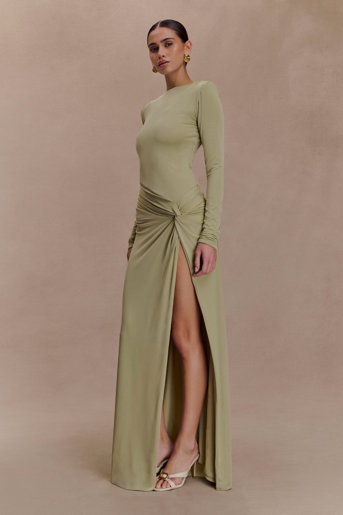 Deanna Long Sleeve Gathered Maxi Dress - Sage
