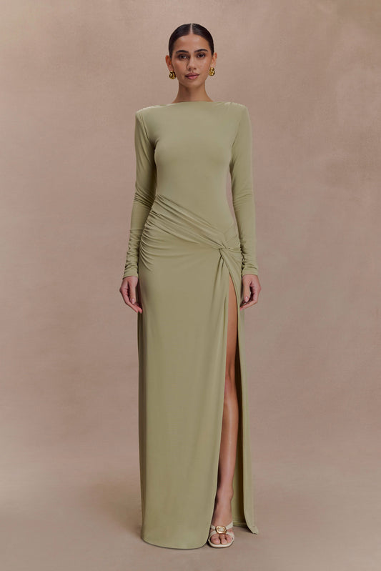 Deanna Long Sleeve Gathered Maxi Dress - Sage
