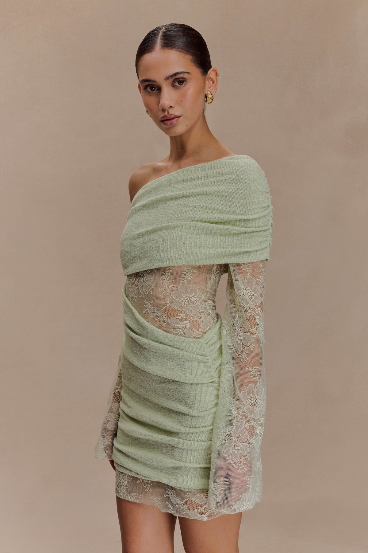 Luxie Lace Knit Mini Dress - Pastel Green