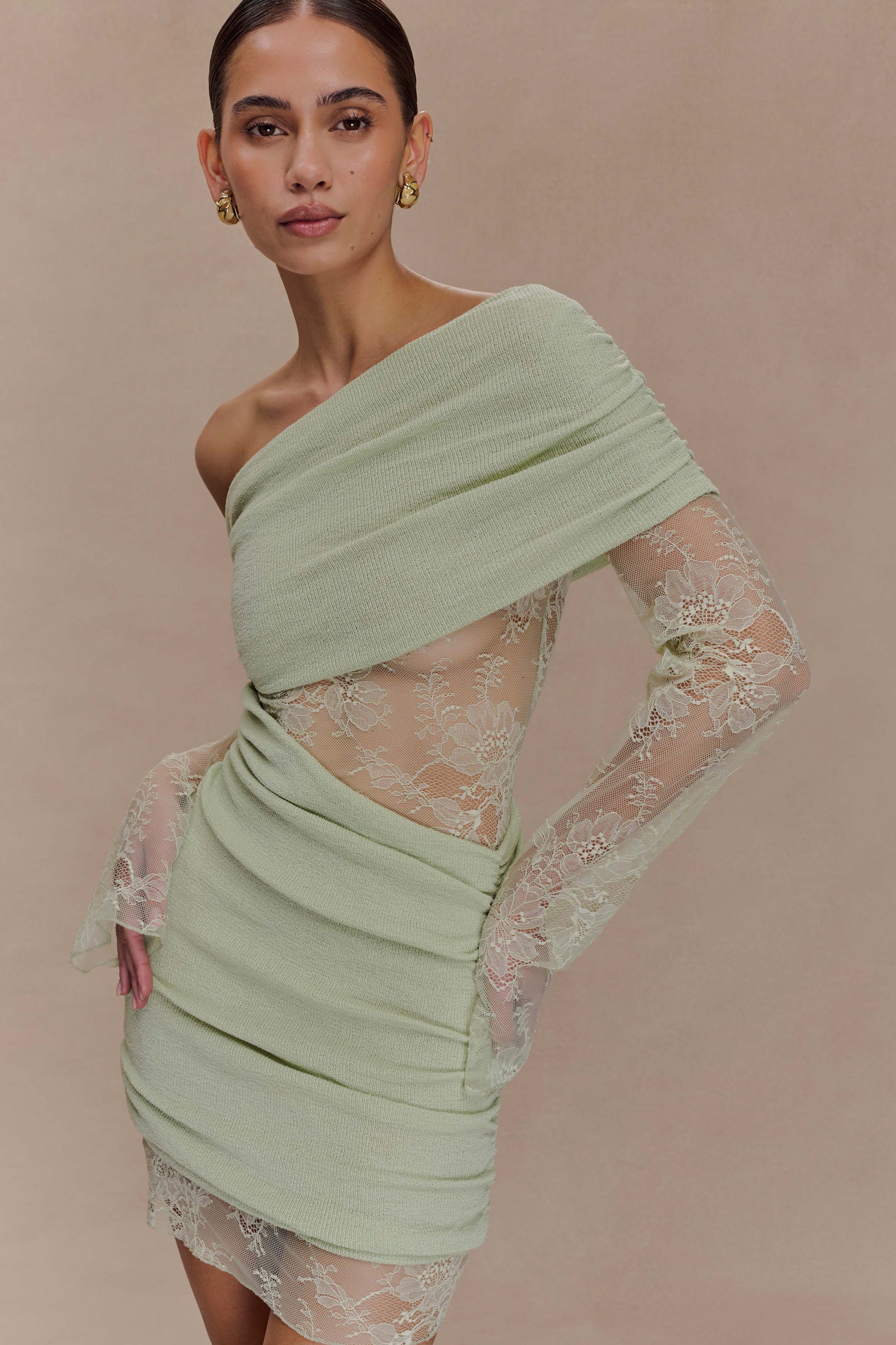 Luxie Lace Knit Mini Dress - Pastel Green #3