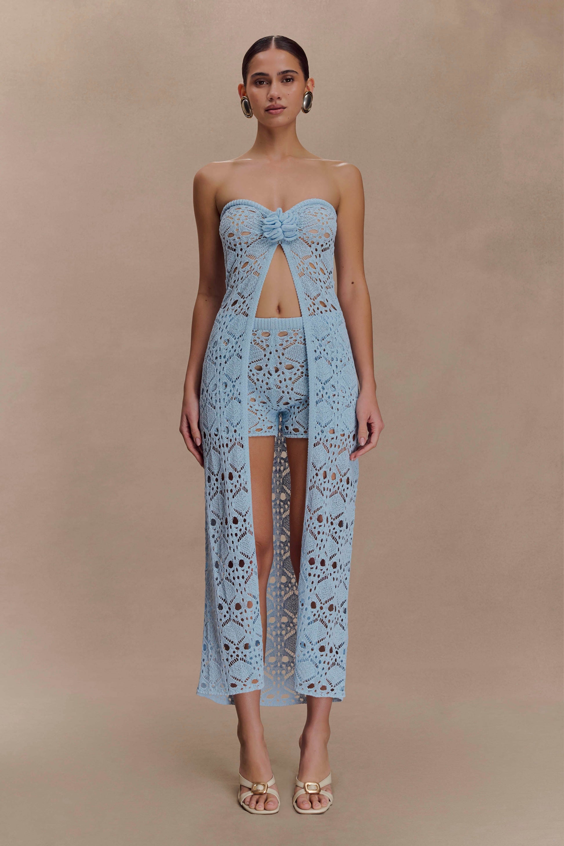 Aeline Crochet Knit Shorts - Sky Blue #3