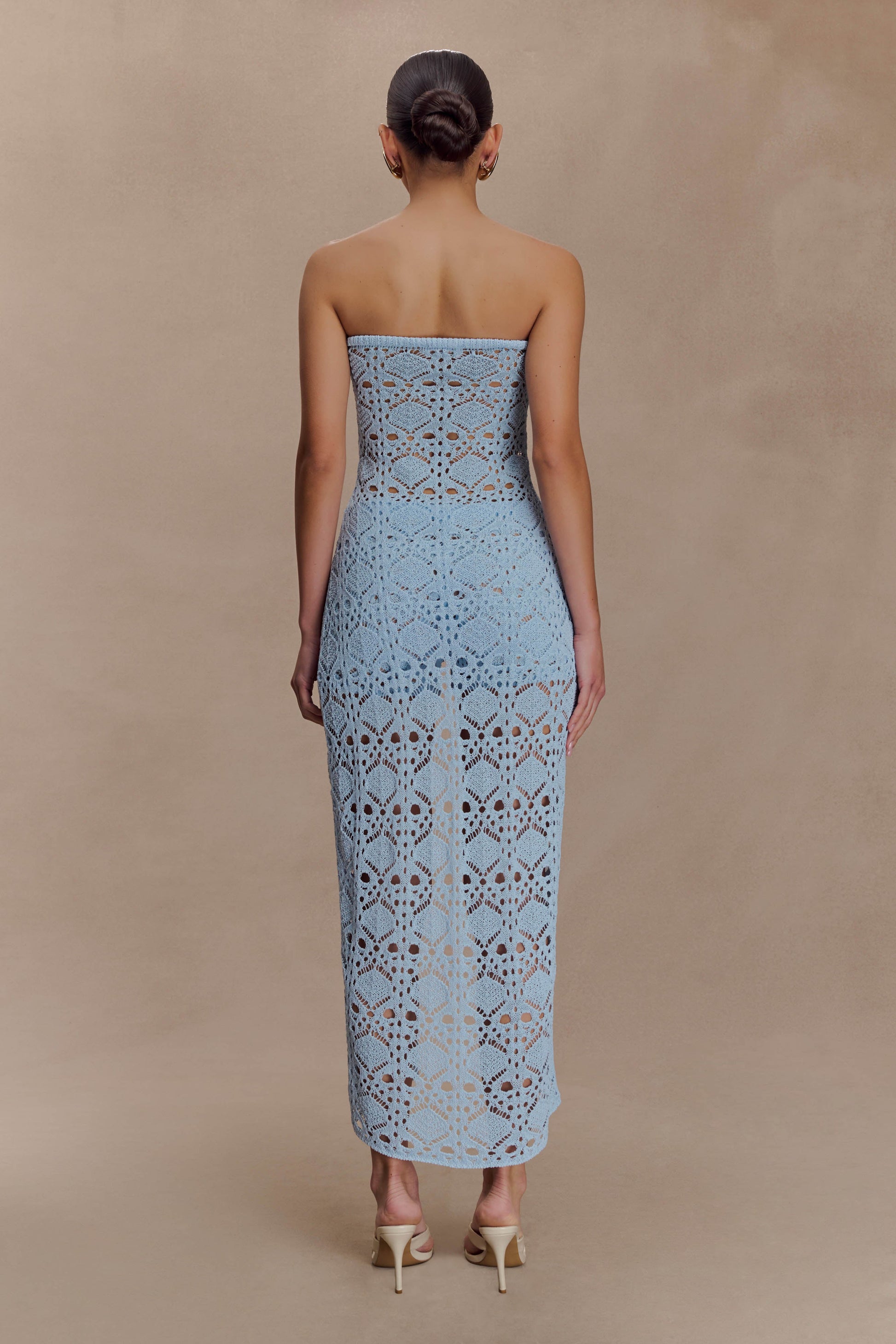 Aeline Strapless Crochet Knit Top - Sky Blue #2