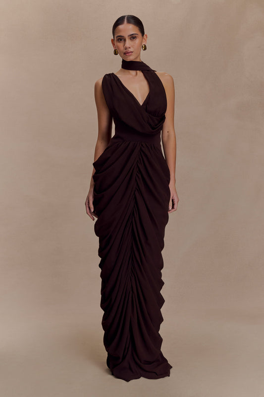 Alex Chiffon Maxi Dress - Cacao Brown