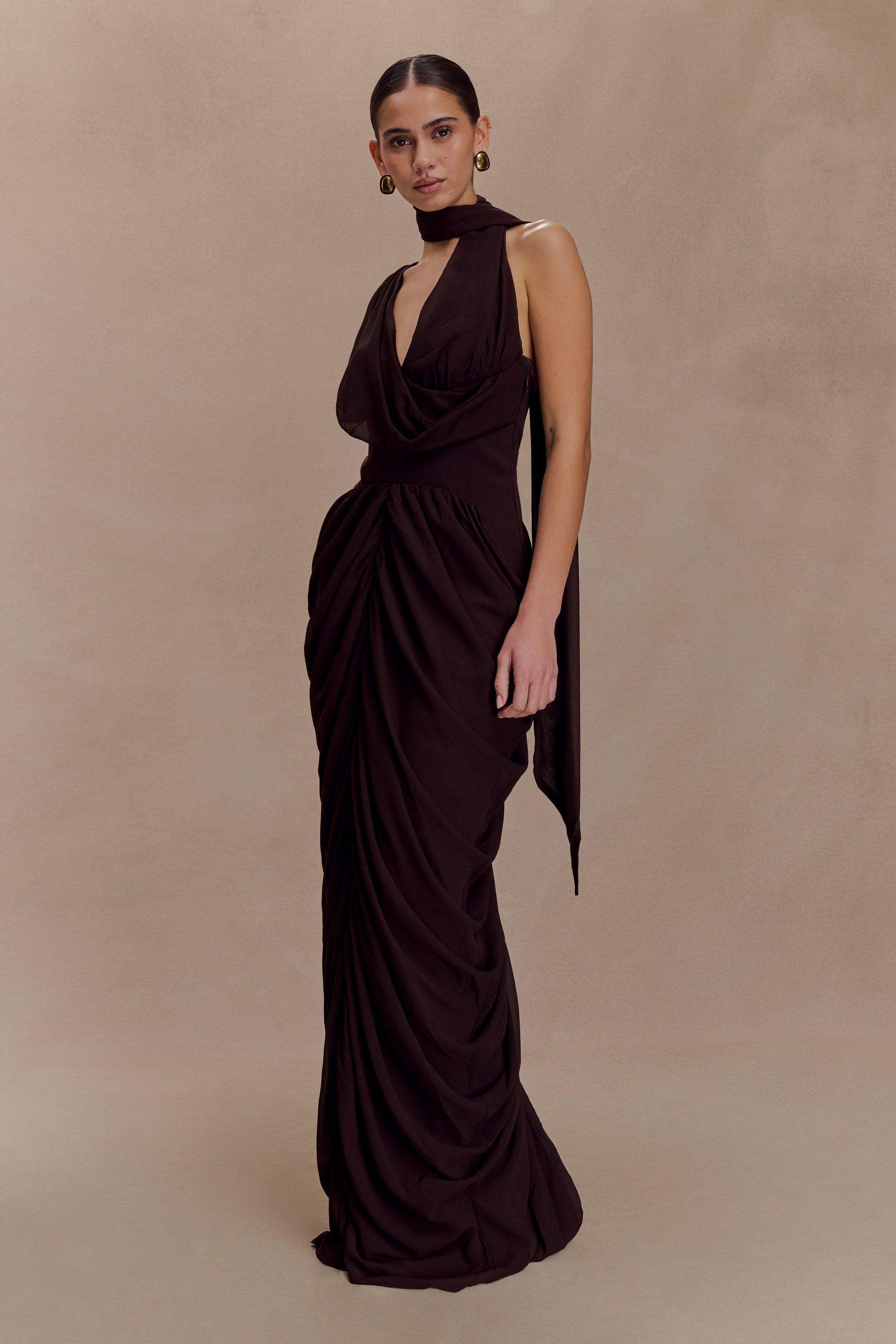 Alex Chiffon Maxi Dress - Cacao Brown #4