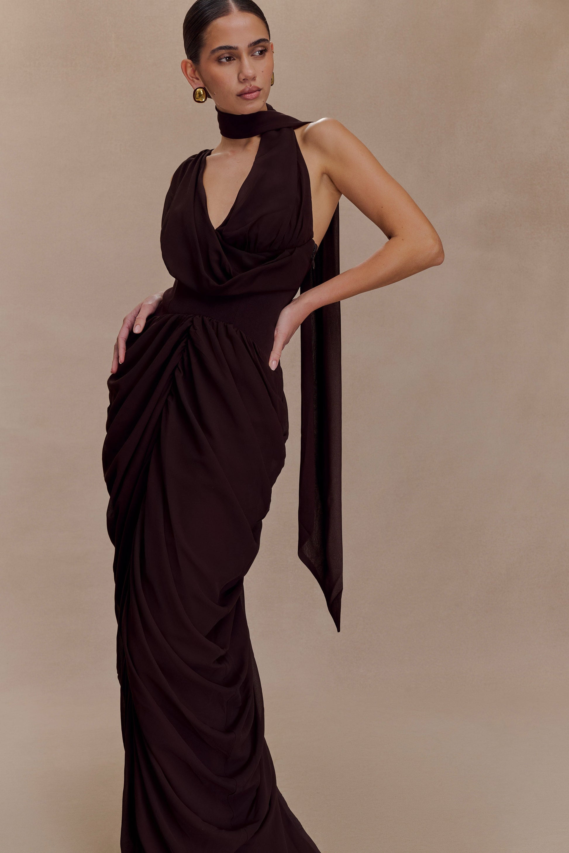 Alex Chiffon Maxi Dress - Cacao Brown #2