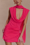Giulia Chiffon Draped Mini Dress - Raspberry