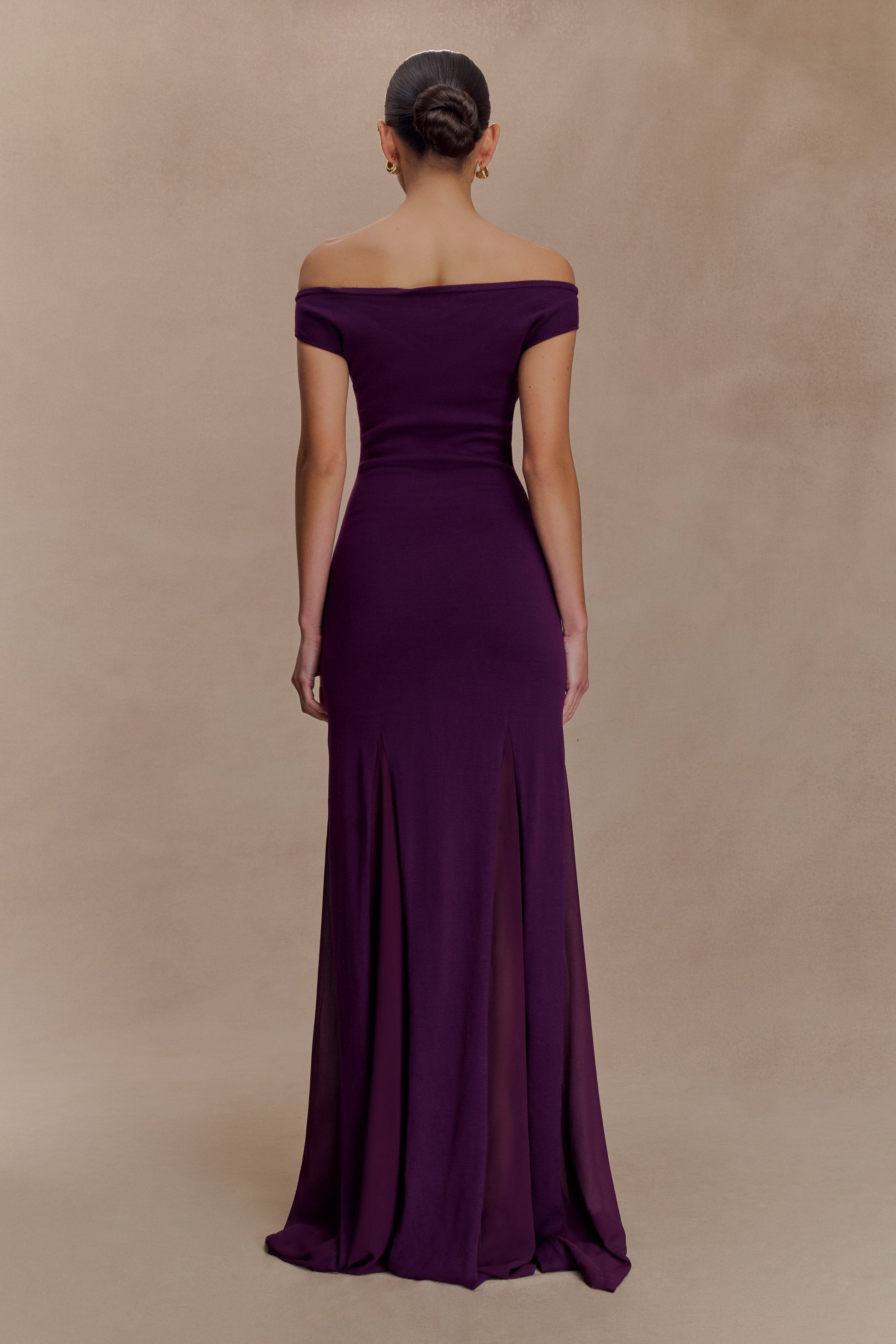 Nesta Embroidery Off Shoulder Knit Dress - Plum #2