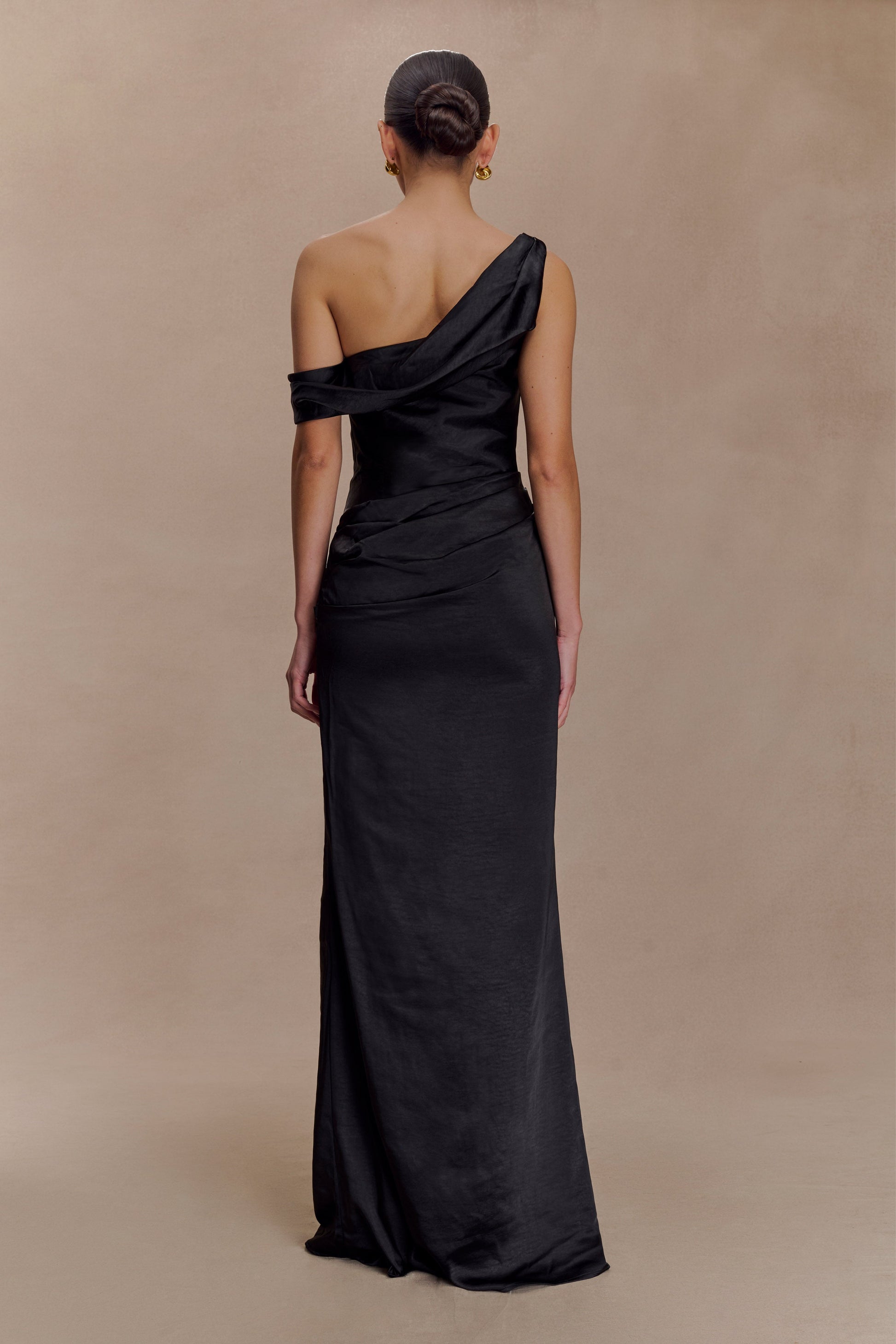 Dalia Off Shoulder Satin Maxi Dress - Black #2