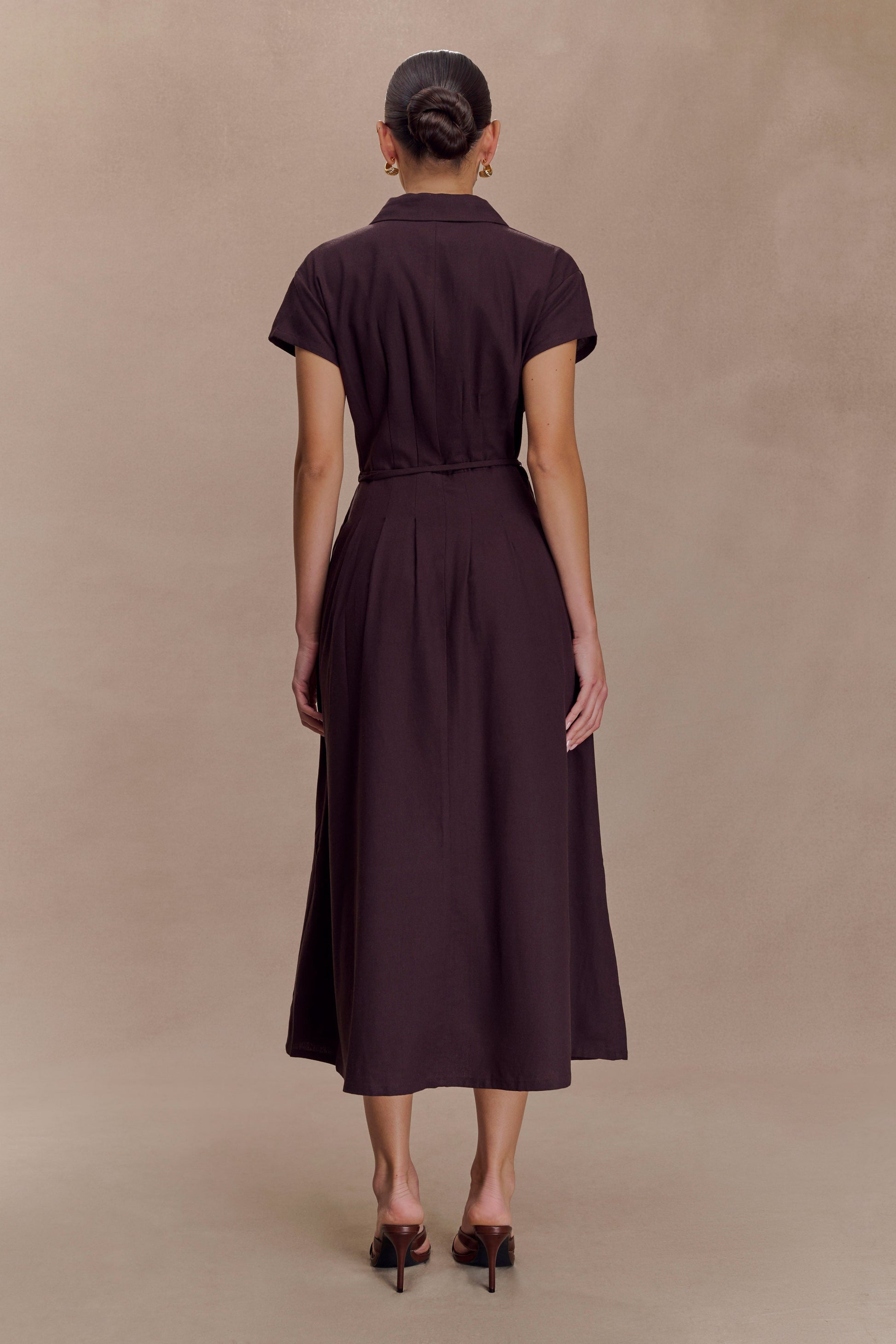 Aysha Buttoned Linen Midi Dress - Chocolate #2
