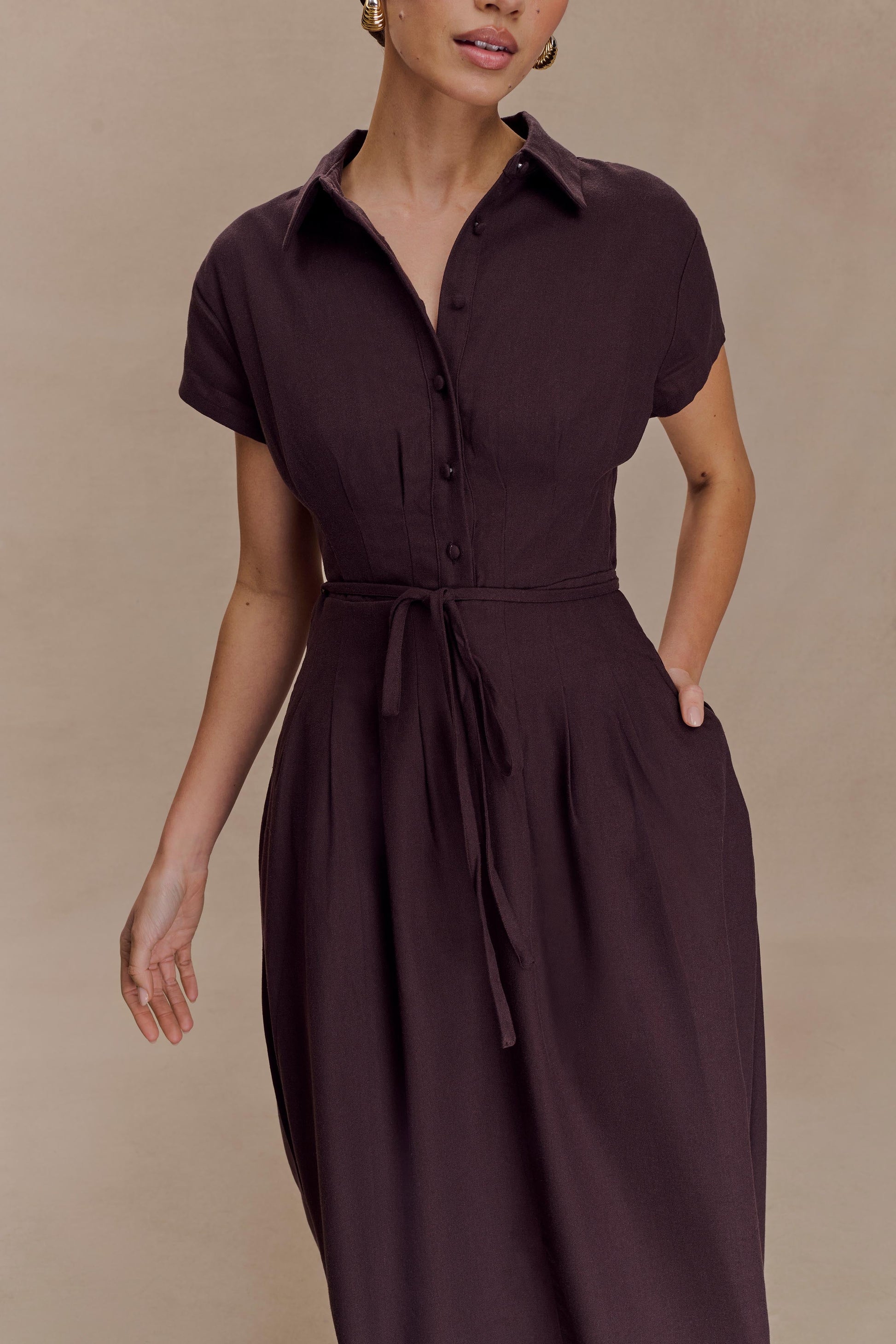 Aysha Buttoned Linen Midi Dress - Chocolate #5