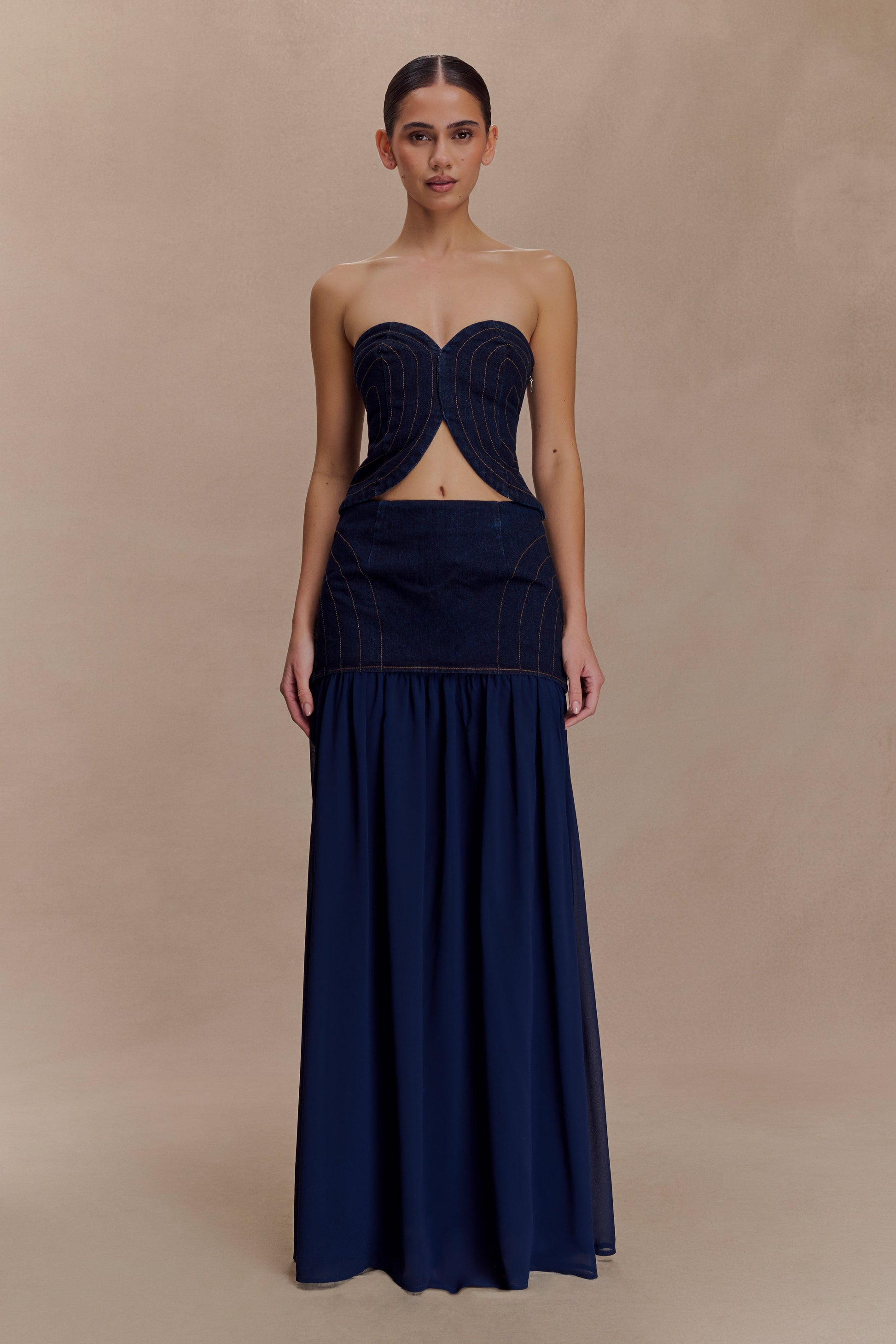 Tully Strapless Topstitch Denim Top - Indigo Blue #3