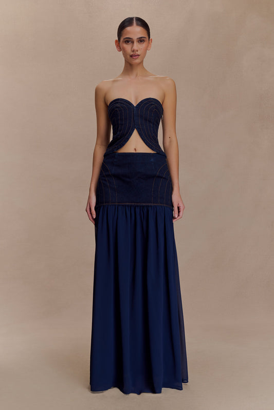 Tully Chiffon Denim Maxi Skirt - Indigo Blue