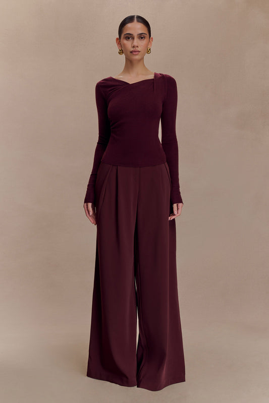 Culver Draped Twist Knit Top - Wine