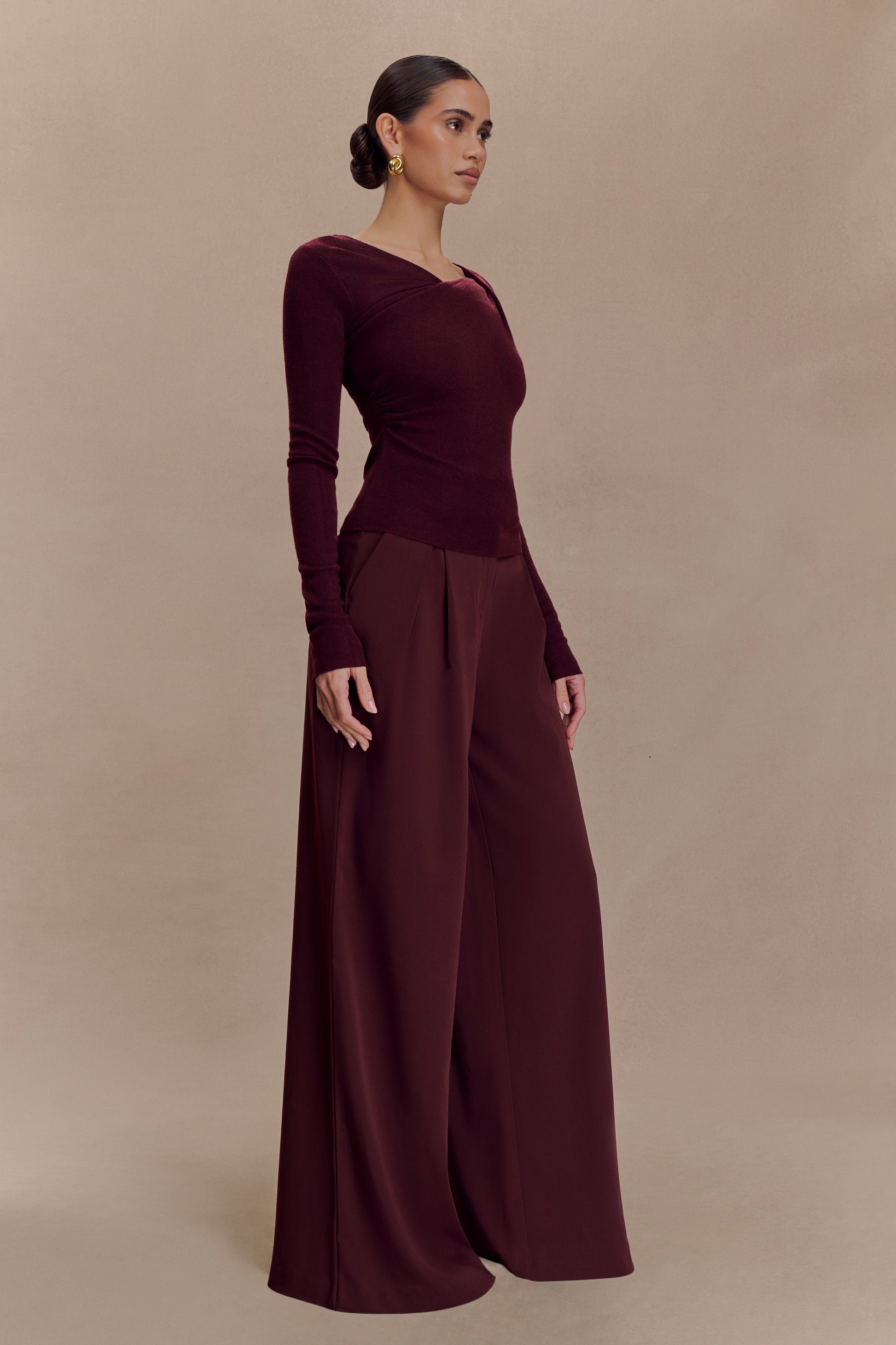 Culver Draped Twist Knit Top - Wine #3