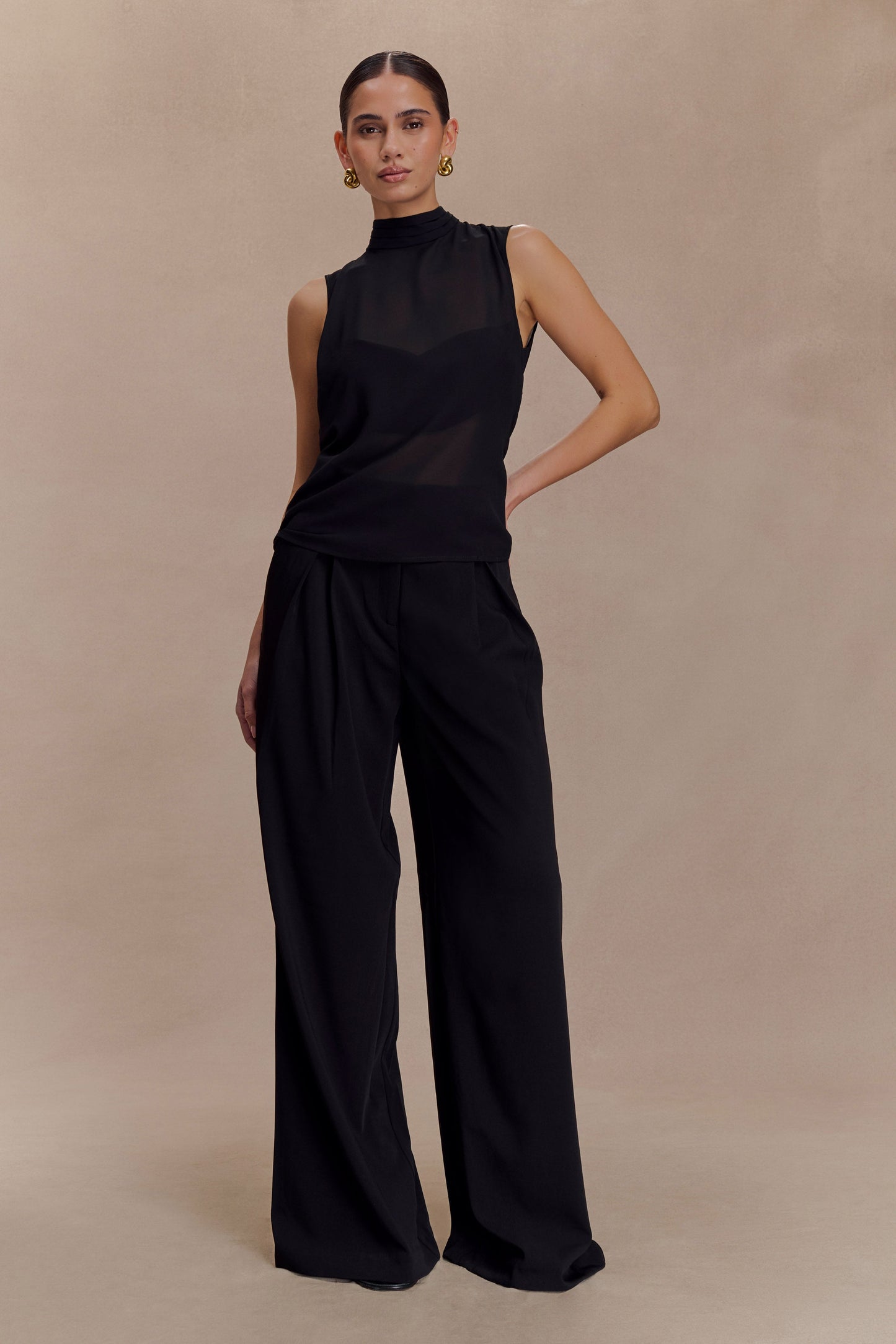 Saria Chiffon Low Back Top - Black