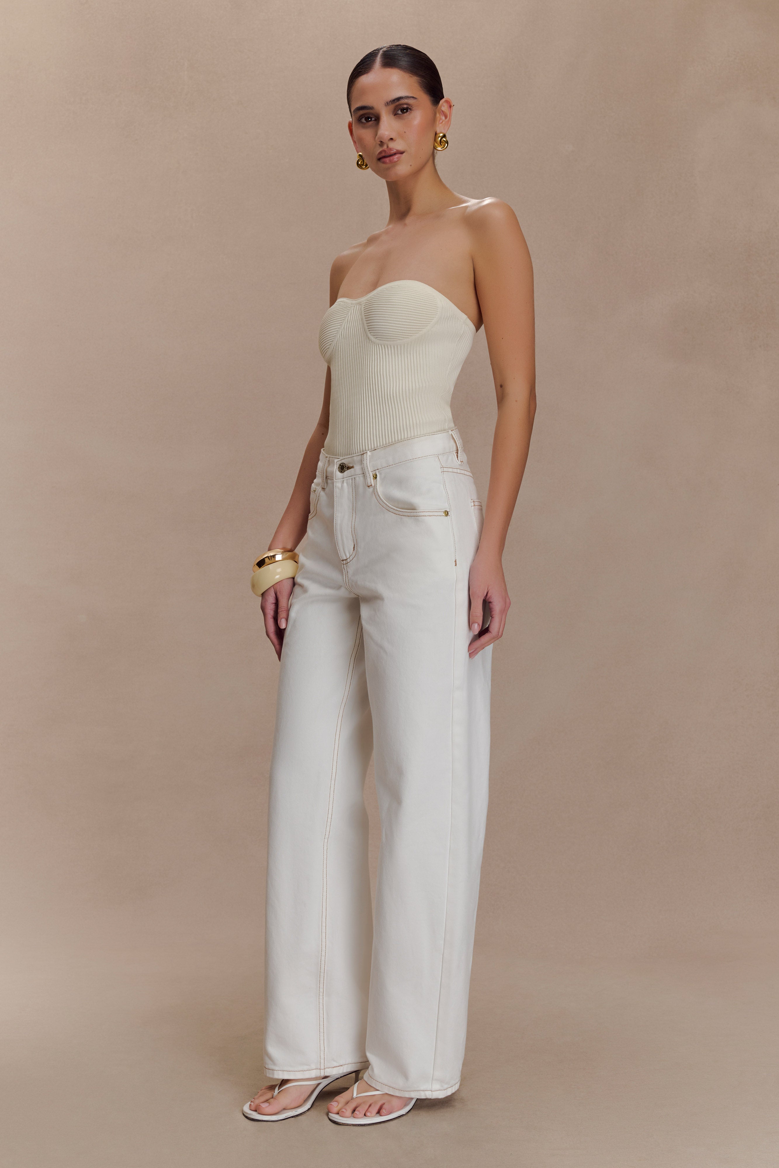 Elodie Strapless Cupped Knit Top - Ivory | MESHKI UK