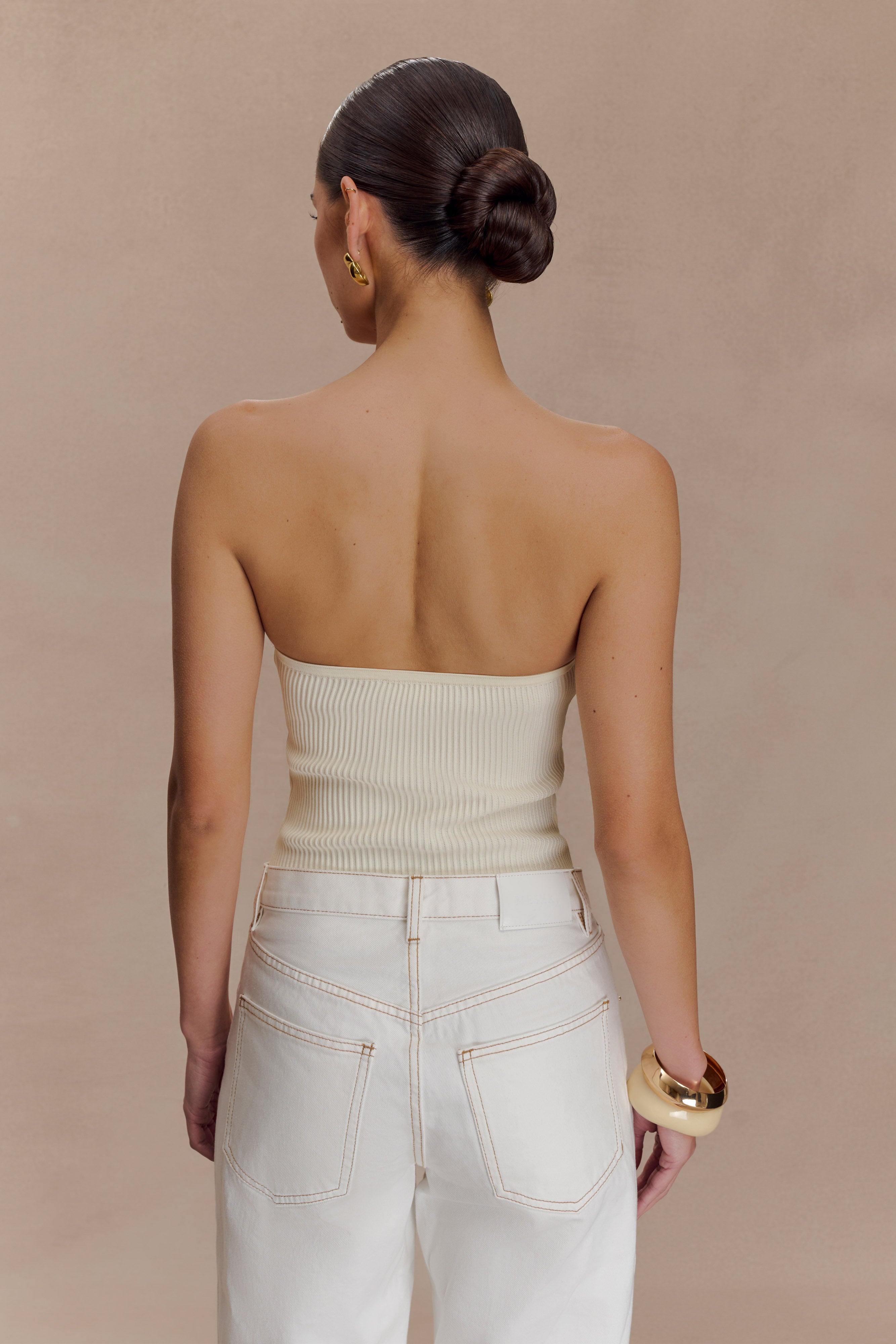 Elodie Strapless Cupped Knit Top - Ivory | MESHKI UK