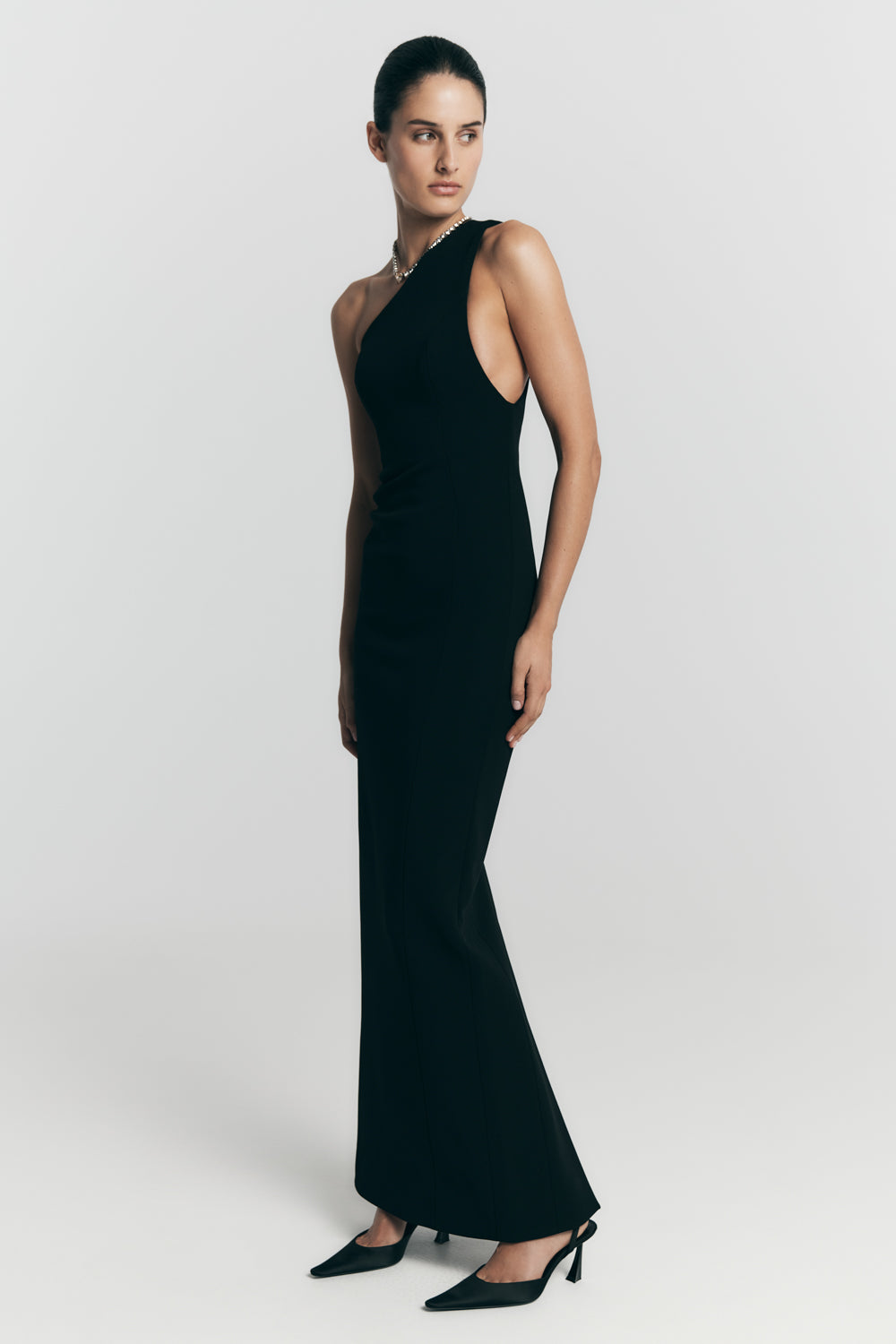 Milena One Shoulder Crepe Maxi Dress - Black #9