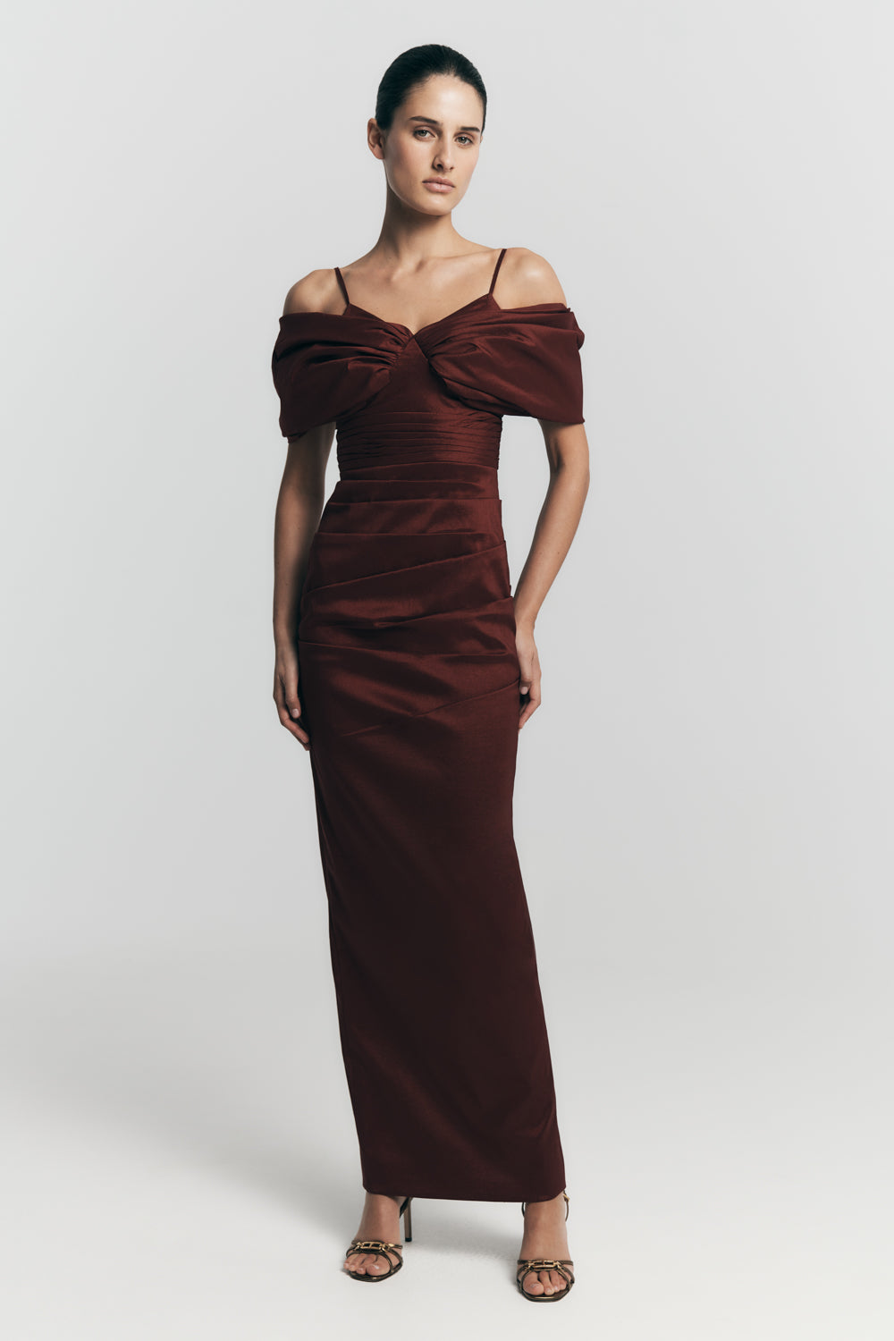 Thelma Bardot Maxi Dress - Wine #10