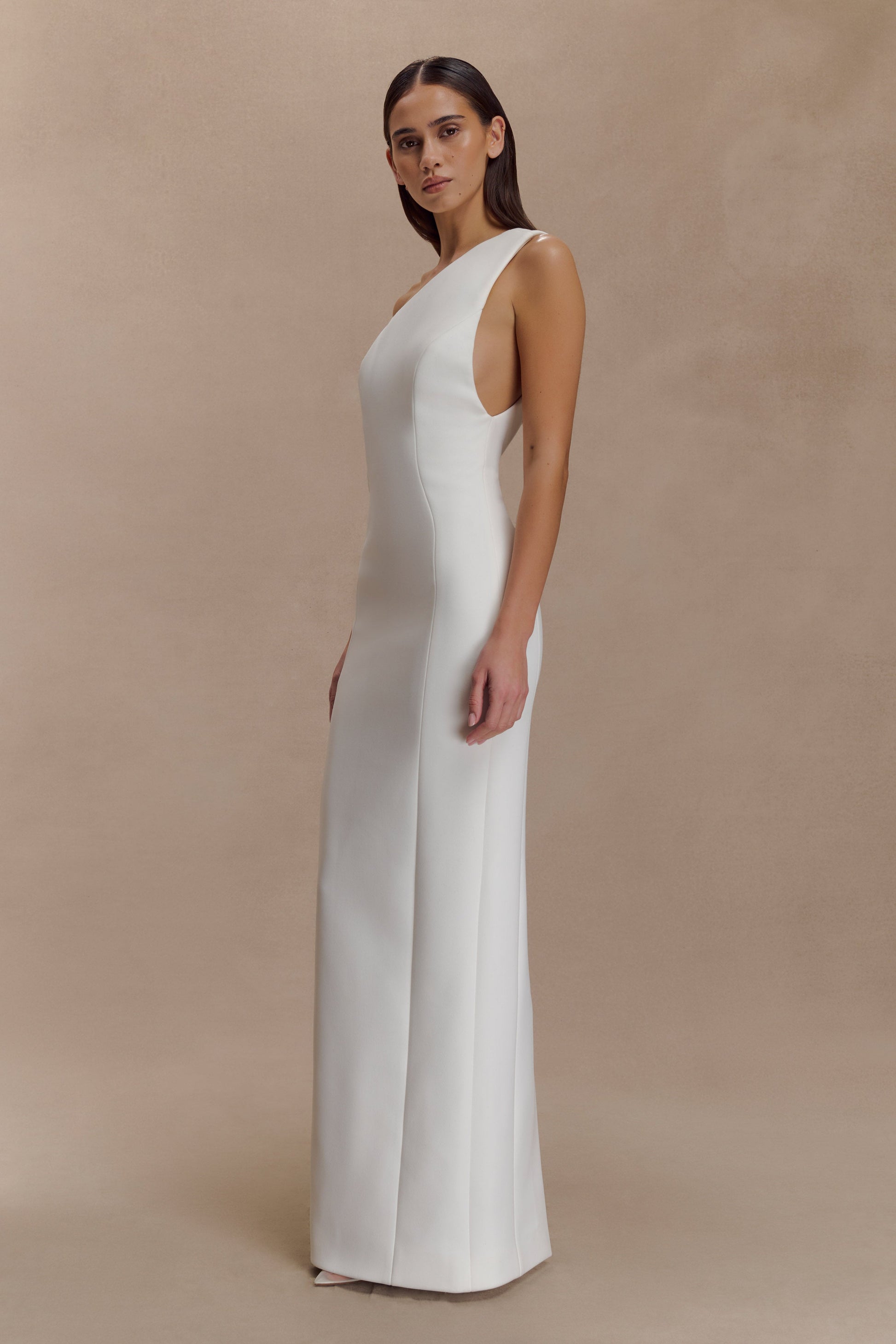 Milena One Shoulder Crepe Maxi Dress - White #3