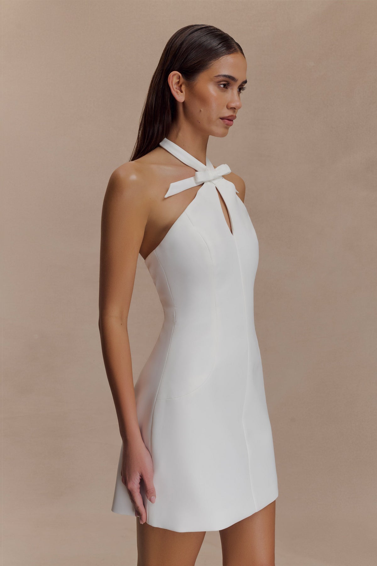 Freya Halter Bow Mini Dress - Ivory #3