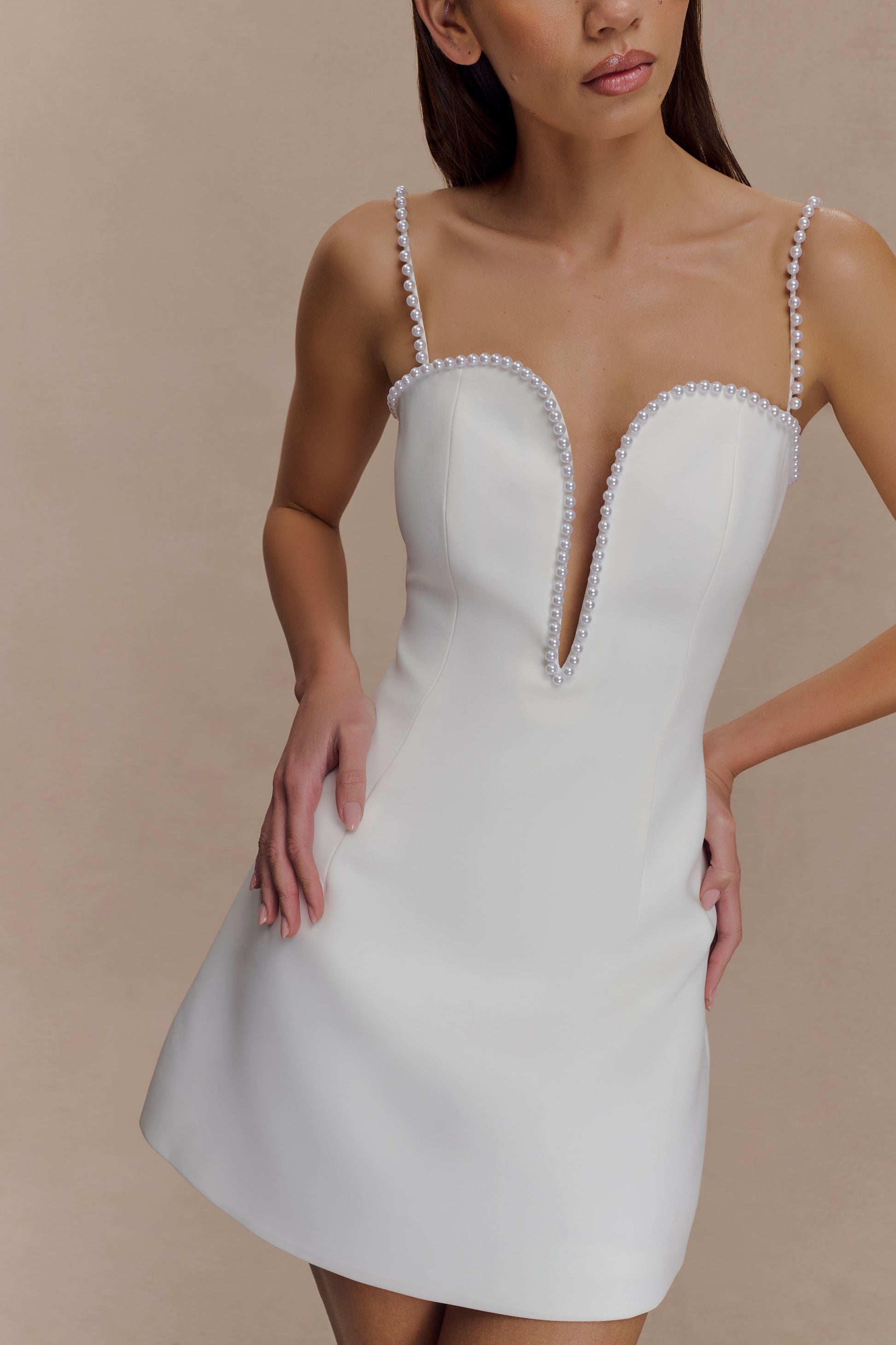 Kingsley Beaded Neckline Mini Dress - Ivory #8