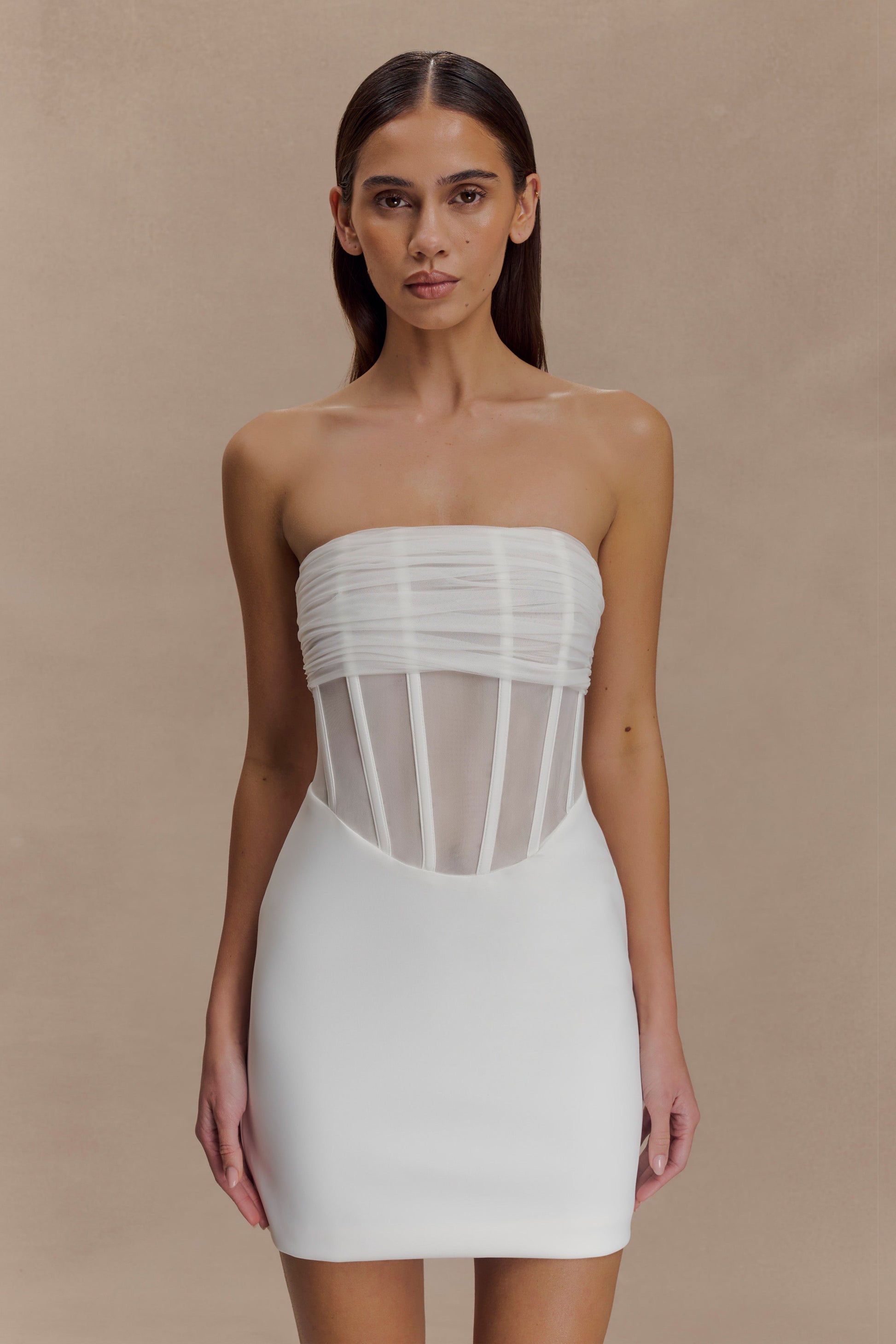 Palmer Mesh Corset Mini Dress - Ivory #7