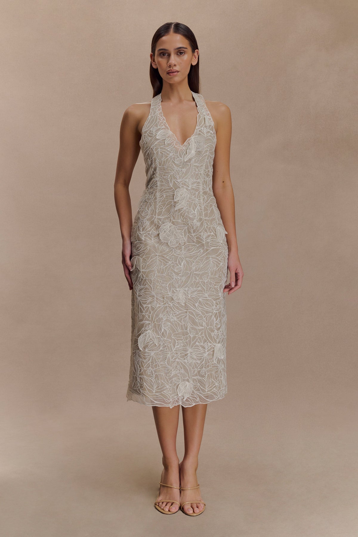 Lenore Silk Lace Halter Midi Dress - Ivory #4