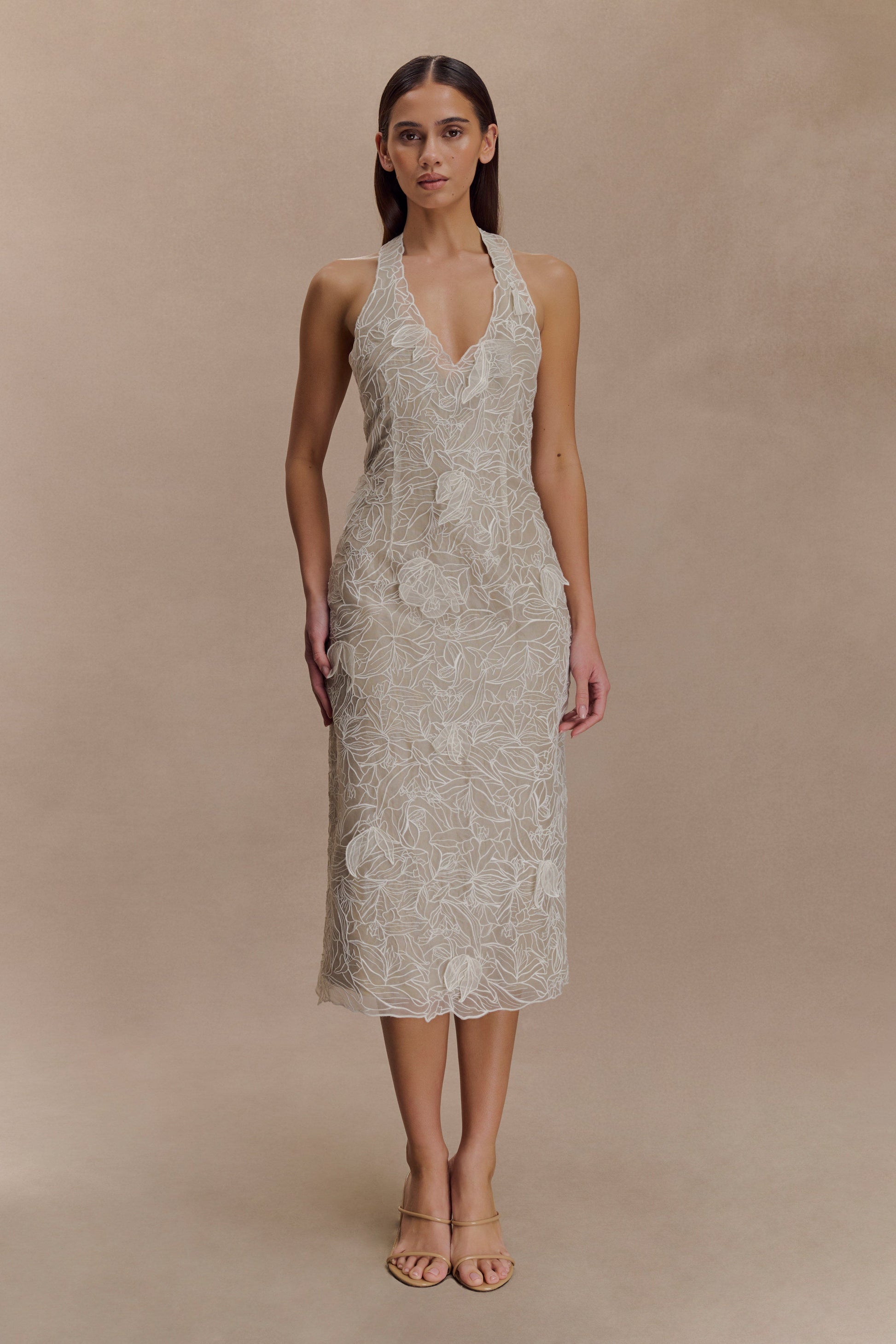 Lenore Silk Lace Halter Midi Dress - Ivory #4
