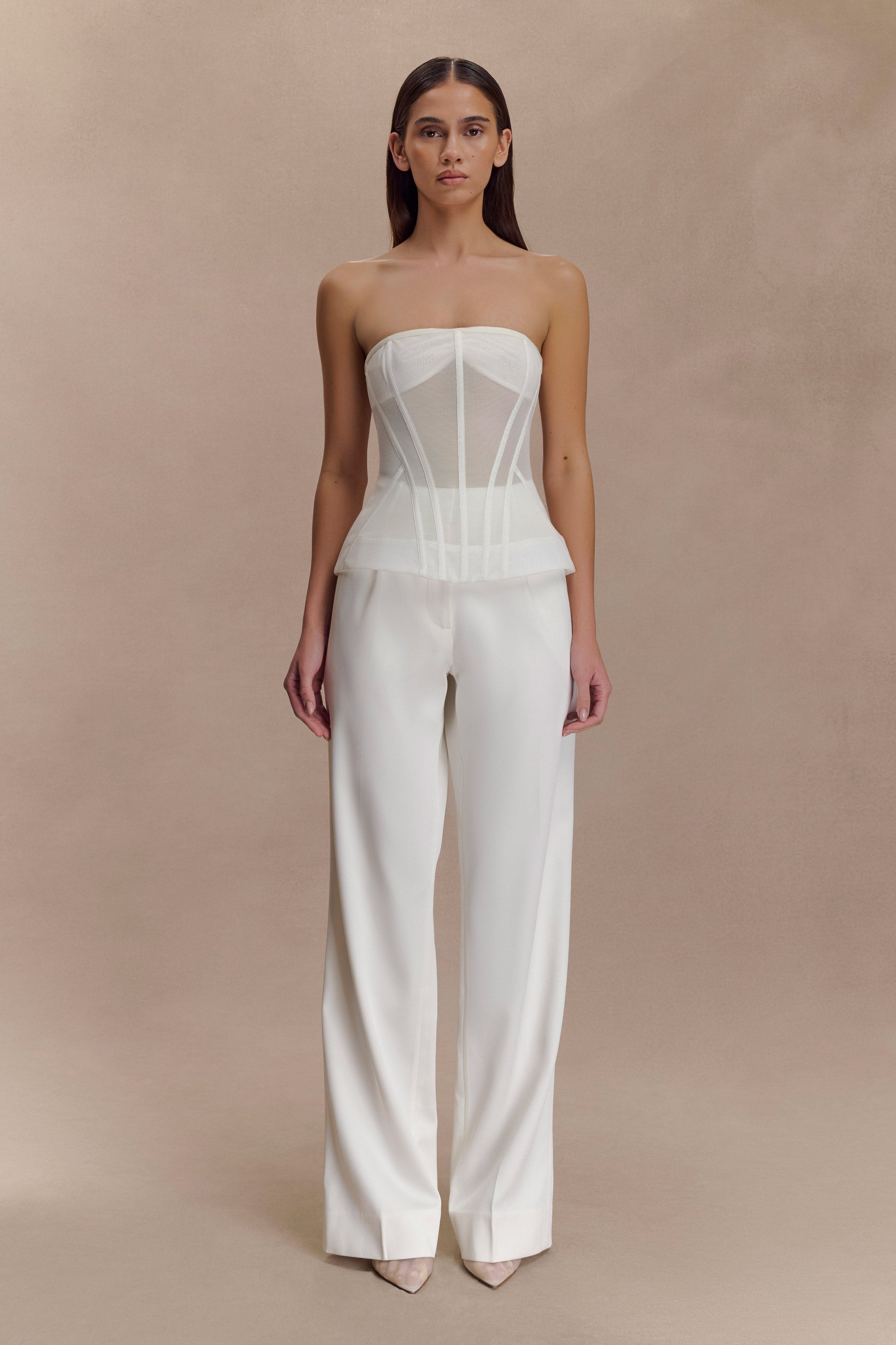 Fatima Satin Straight Leg Pant - White