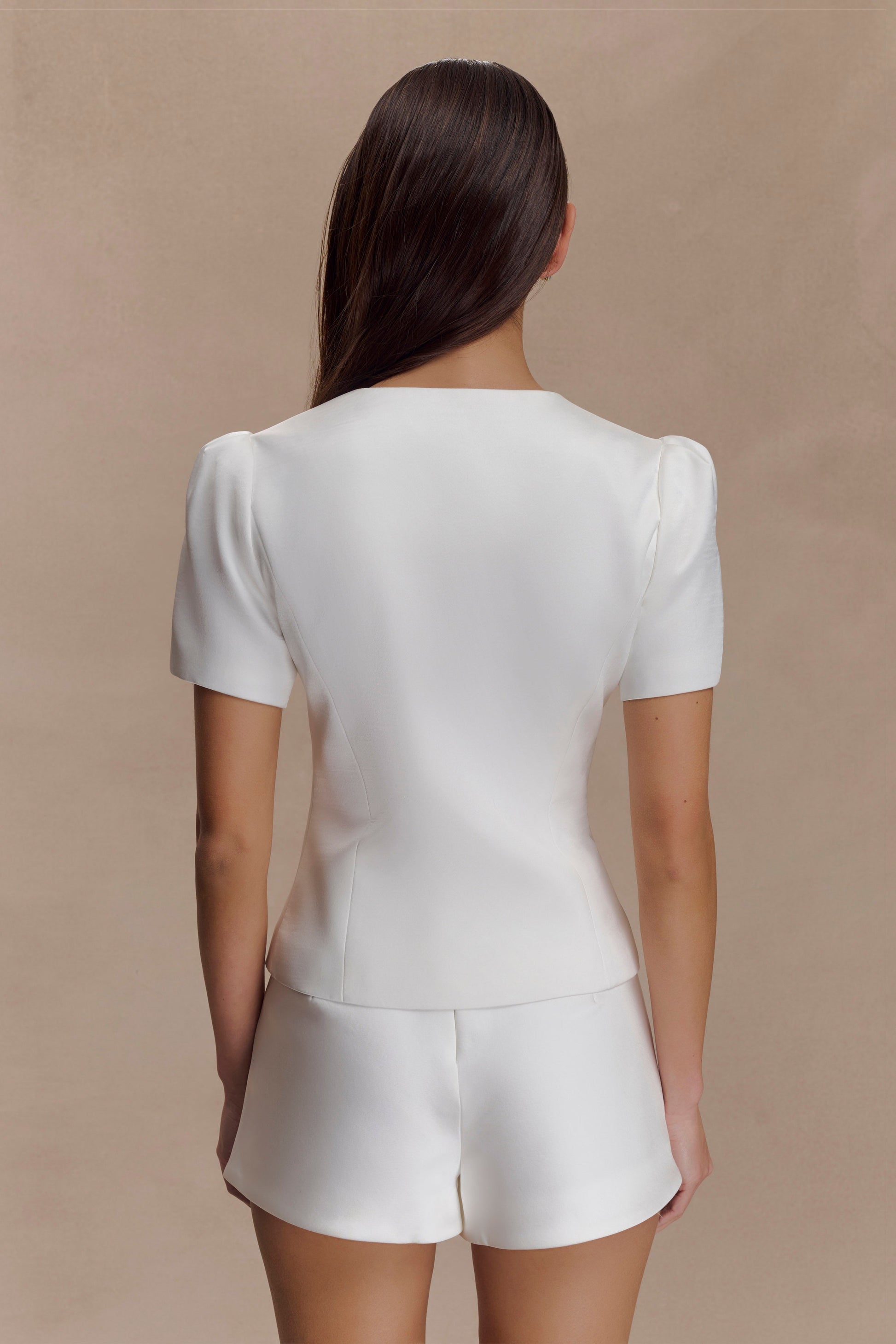 Anne Short Sleeve Satin Top - White #4
