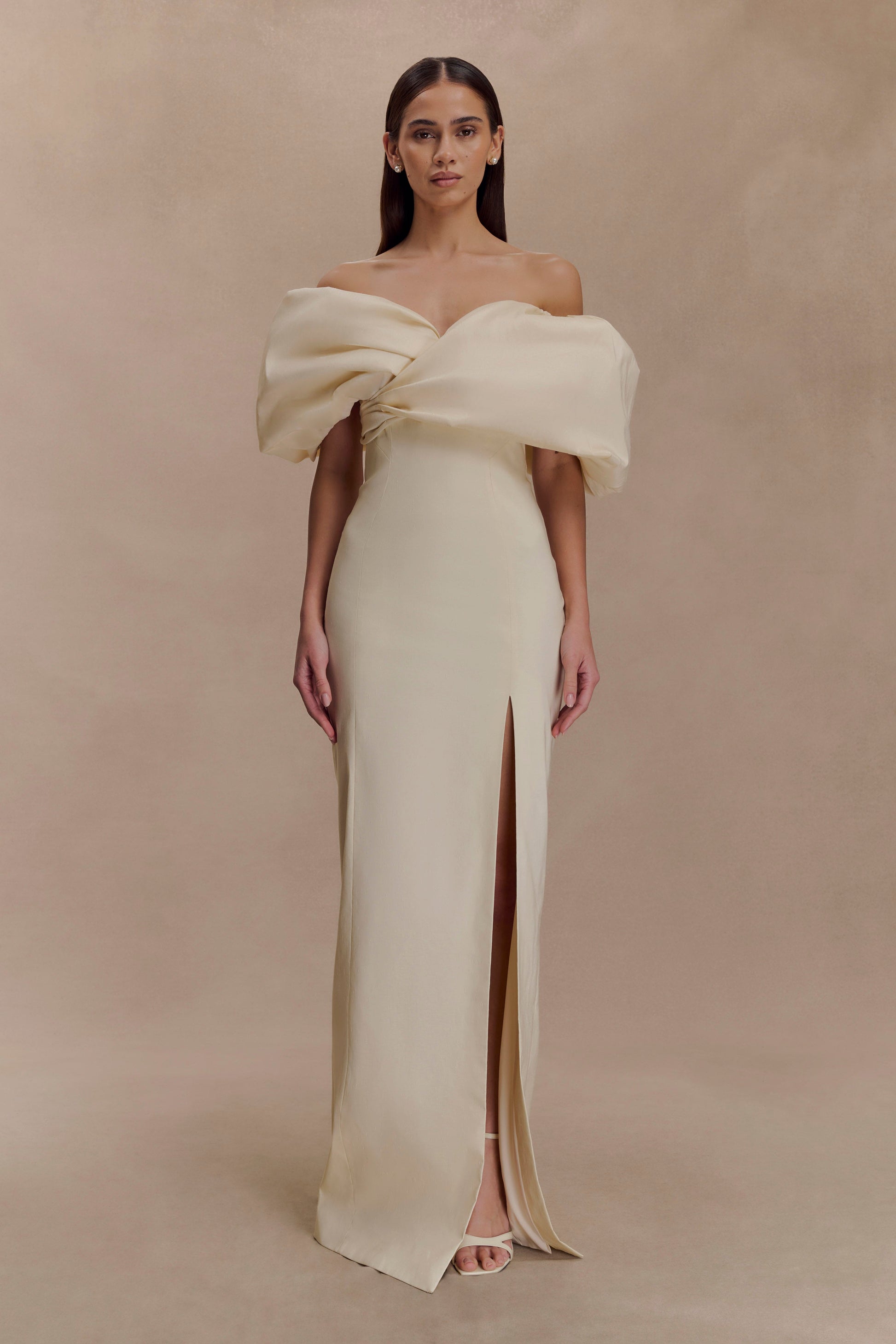 Angelica Taffeta Off Shoulder Bridal Gown - Soft Beige #2