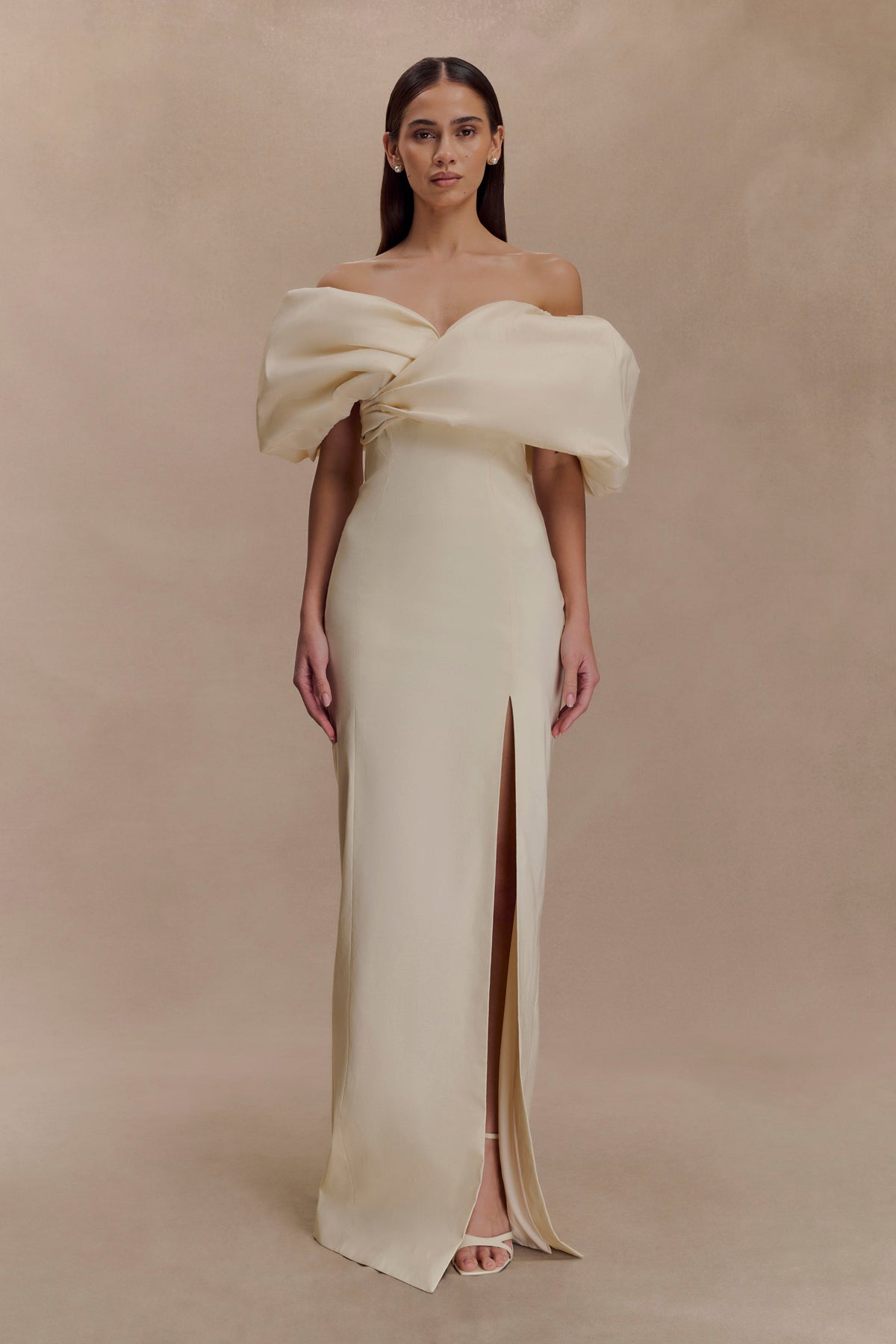Angelica Taffeta Off Shoulder Bridal Gown - Soft Beige #2