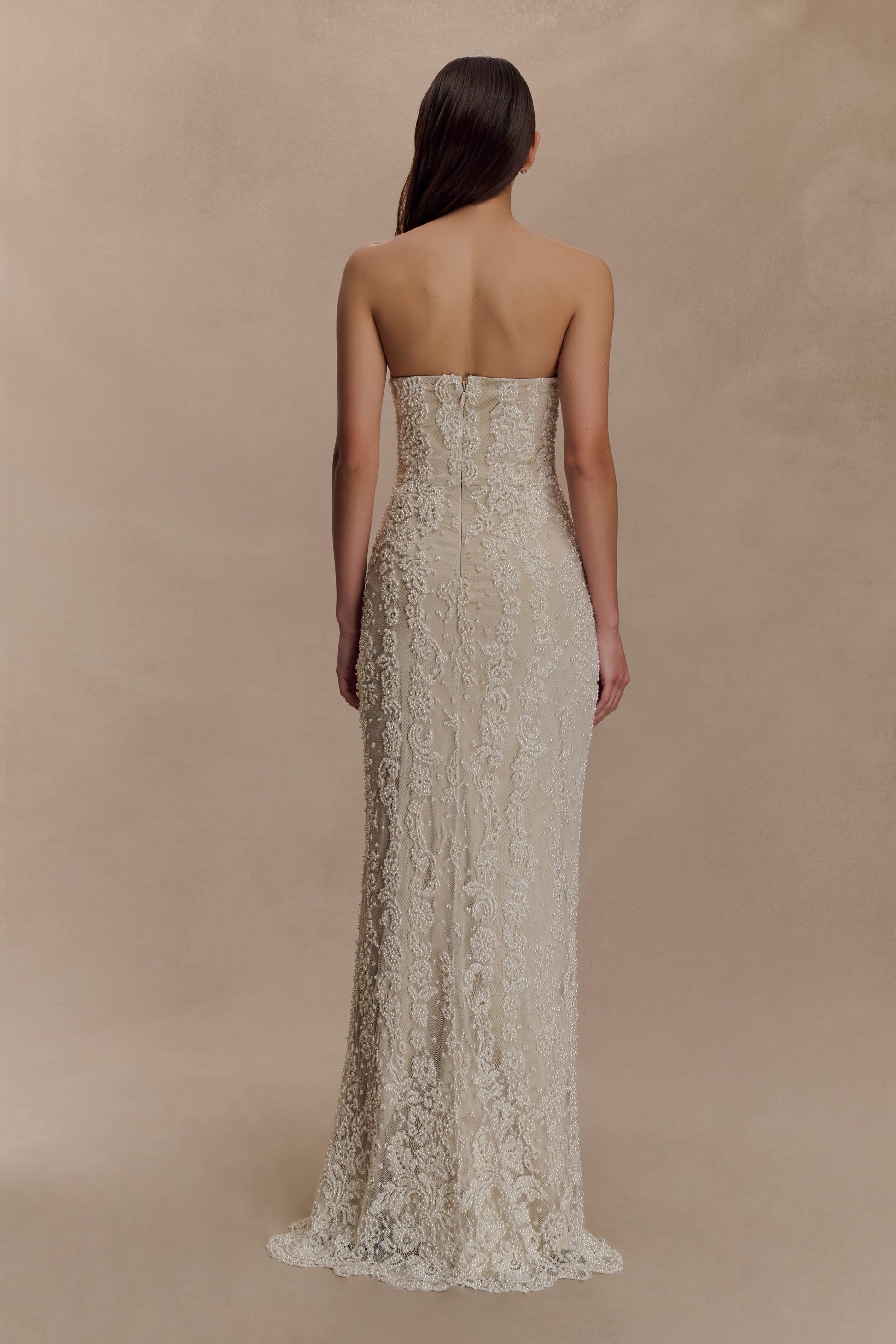 Eva Hand Beaded Pearl & Lace Maxi Dress - White #5