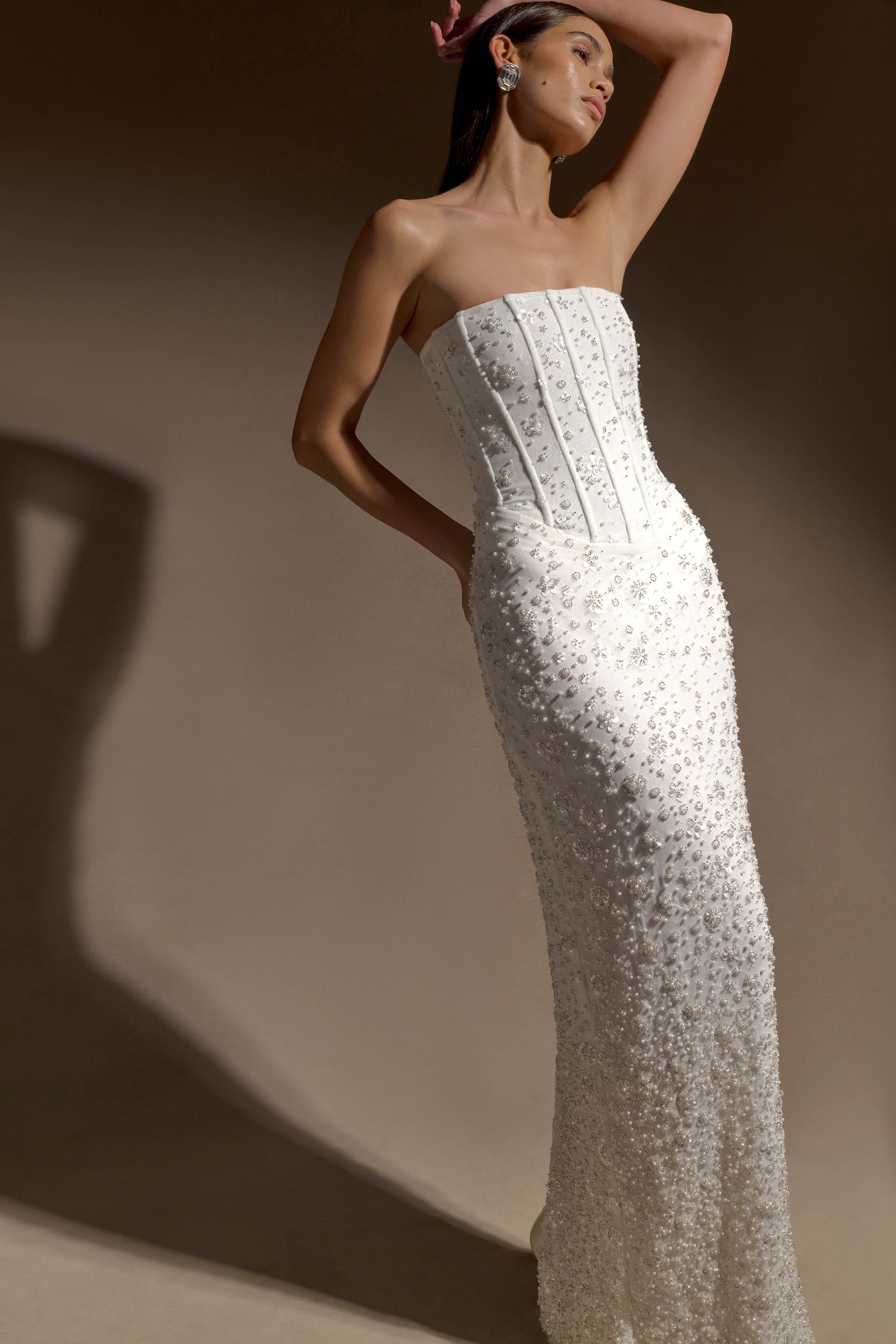 Gemma Strapless Embellished Maxi Dress - Ivory #7