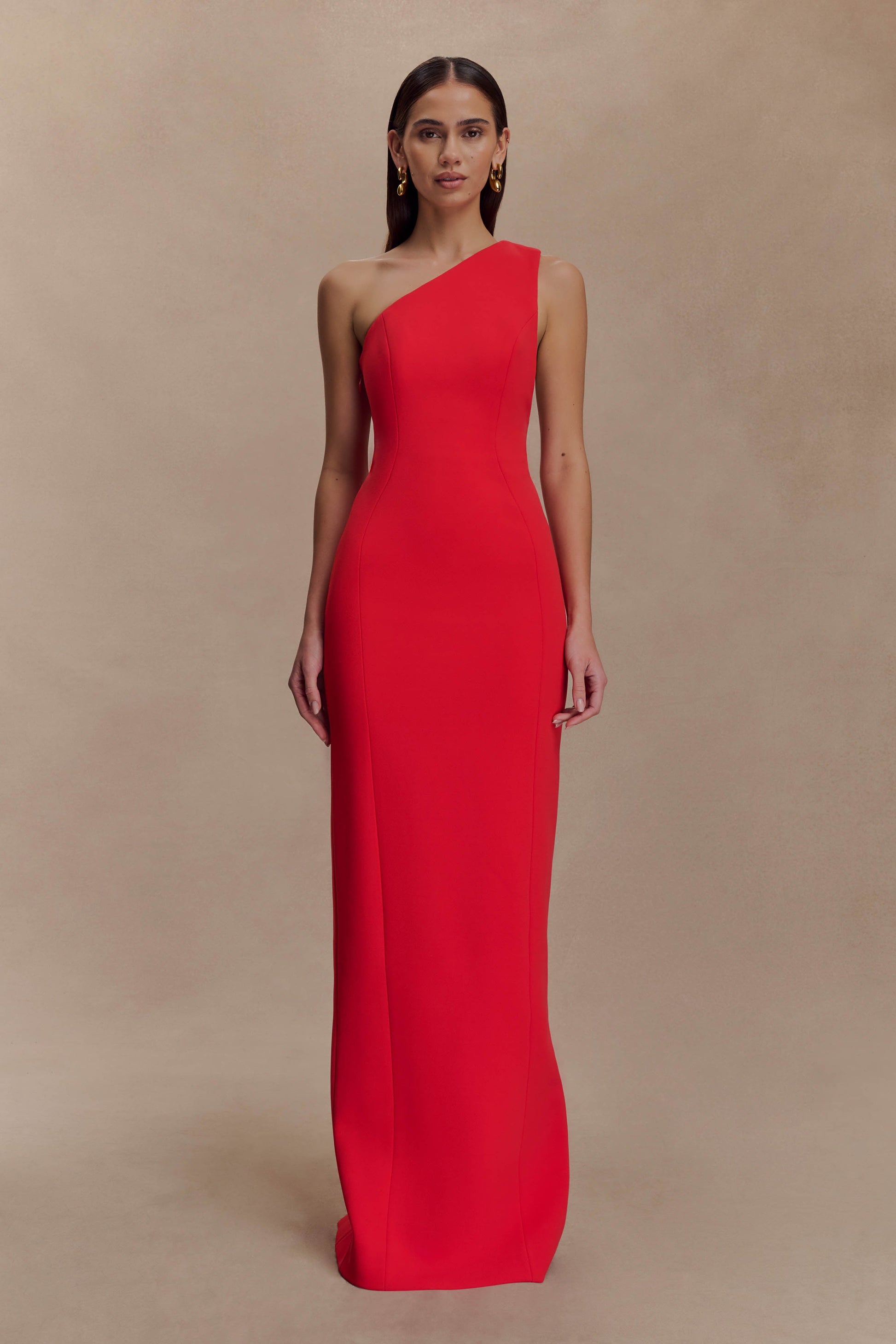 Milena One Shoulder Crepe Maxi Dress - Red #2