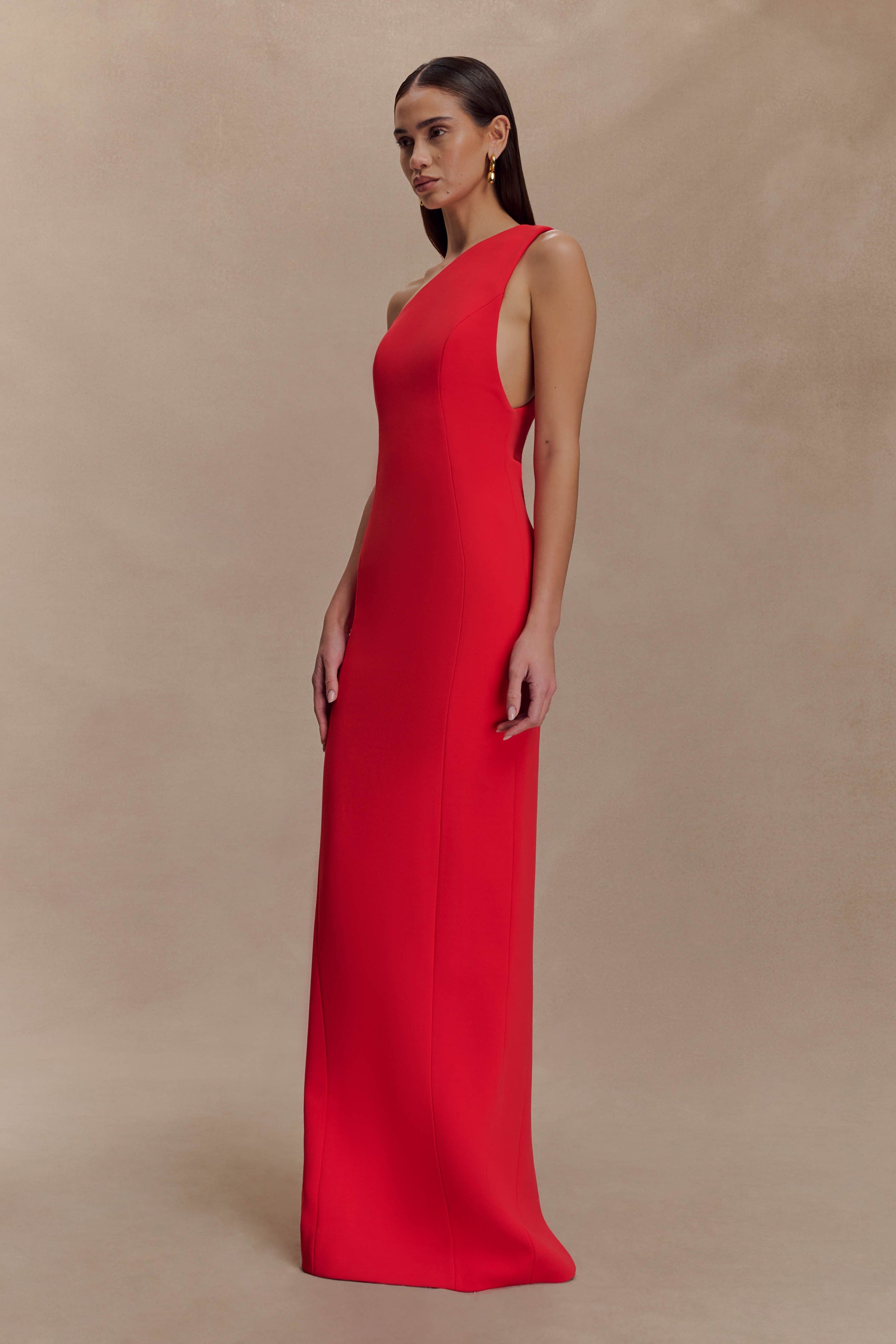 Milena One Shoulder Crepe Maxi Dress - Red #8