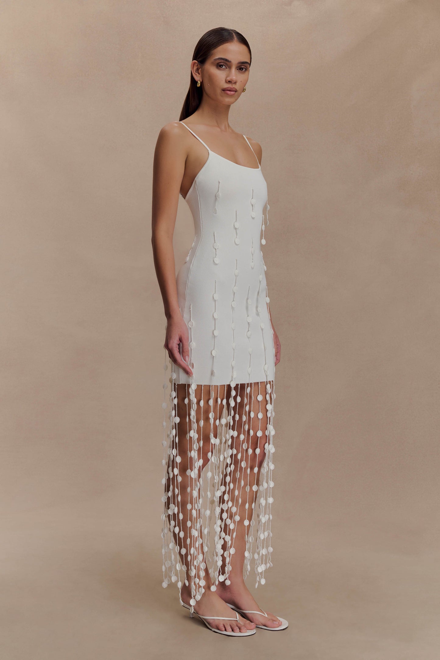 Tove Hand Knit Flower Mini Dress - White