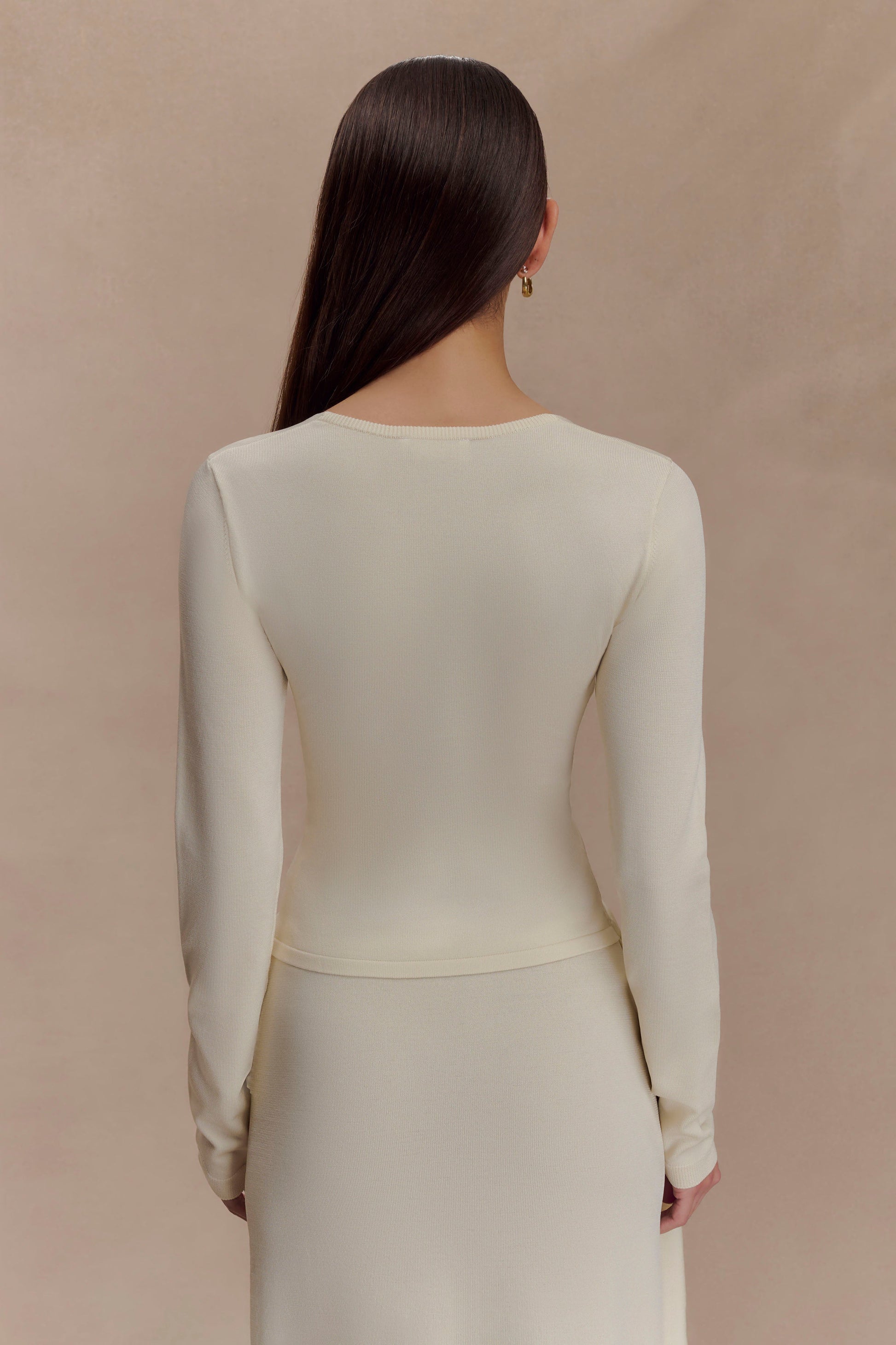 Miraby Front Ruched Knit Long Sleeve Top - Ivory #2