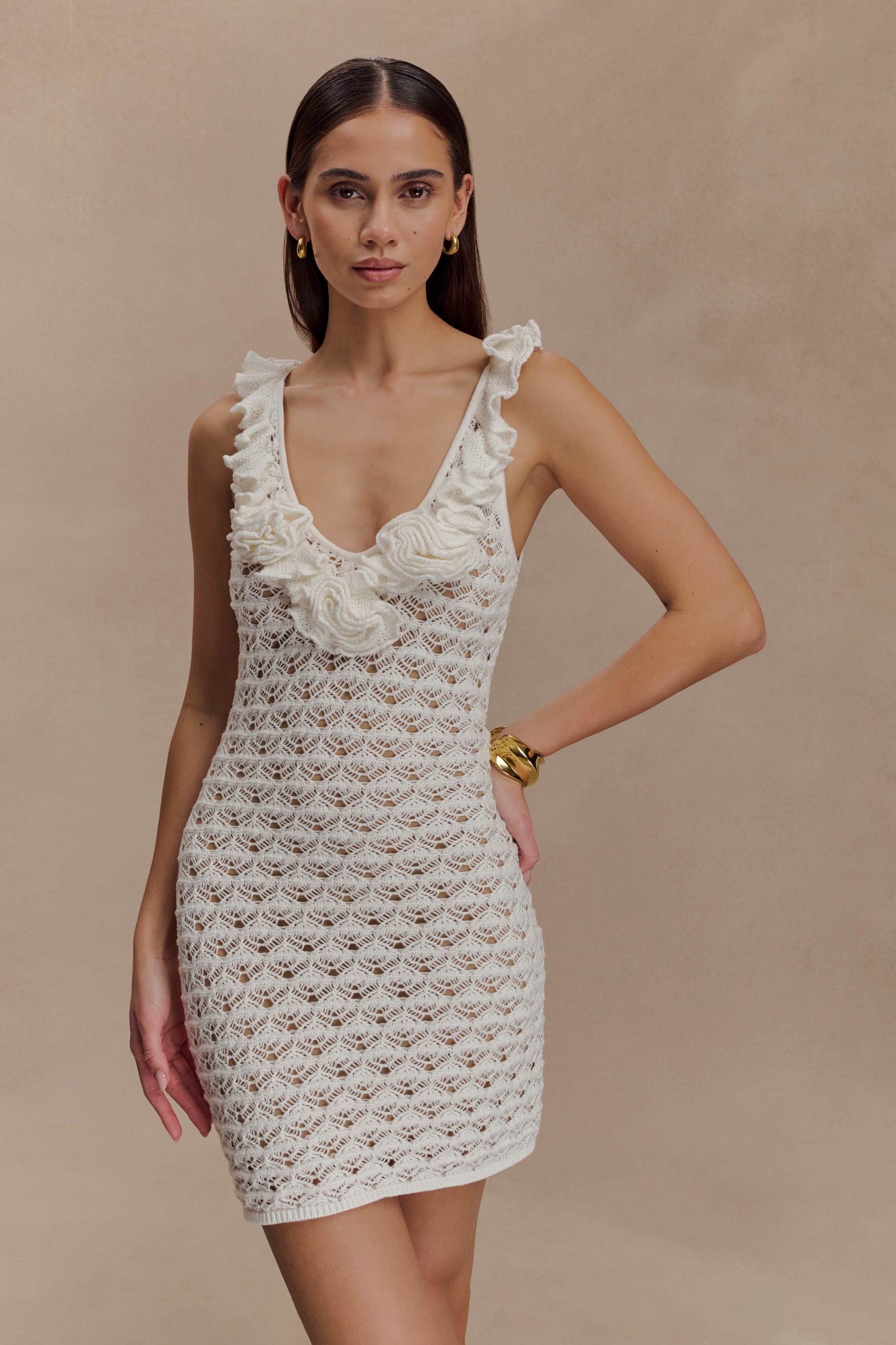 Brigid Ruffle Knit Sleeveless Dress - Ivory #6