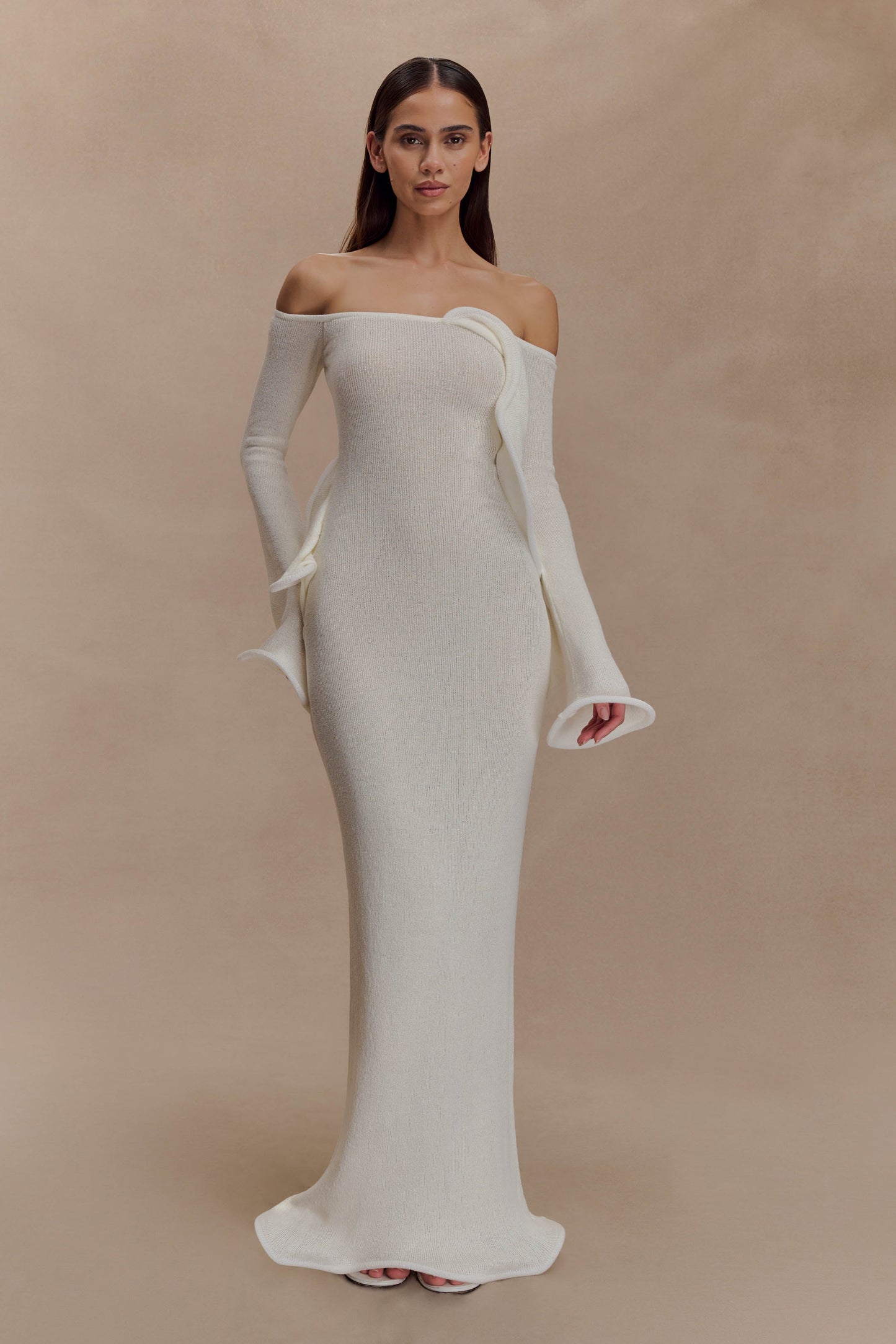 Sandrine Off Shoulder Knit Maxi Dress - White